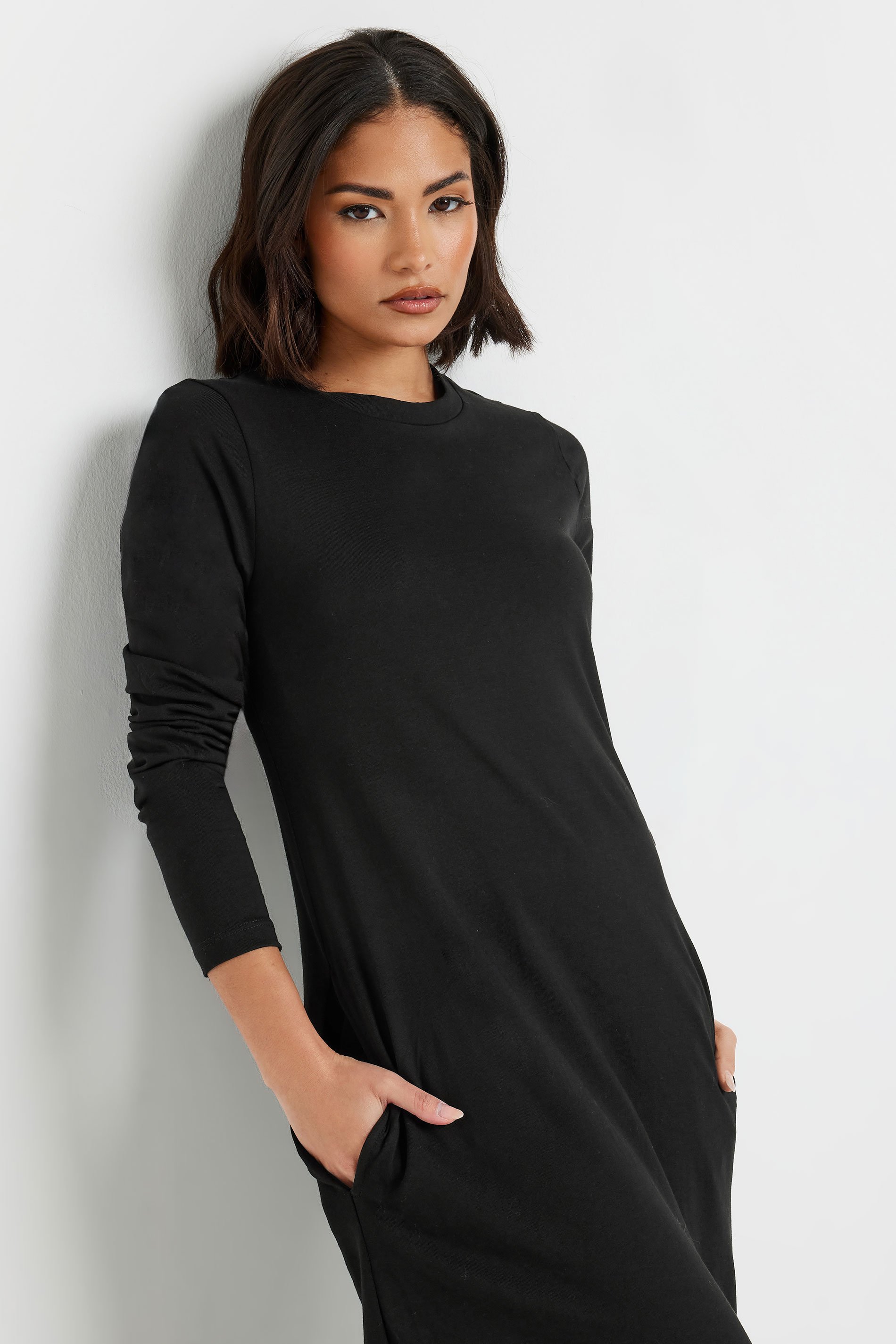 PixieGirl Petite Women's Black Jersey Long Sleeve T-Shirt Dress | PixieGirl 2