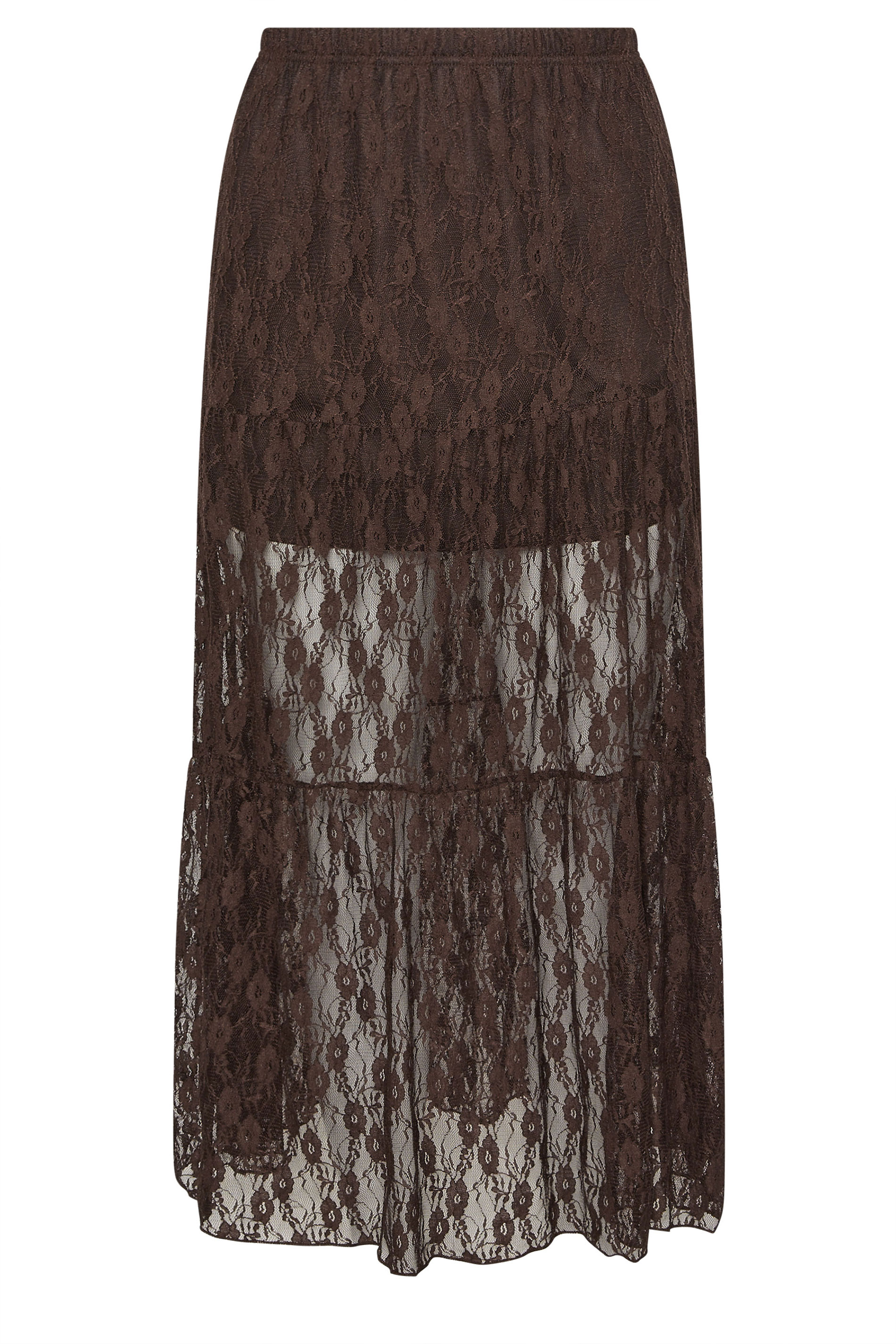 PixieGirl Petite Women's Chocolate Brown Lace Lined Maxi Skirt | PixieGirl 5