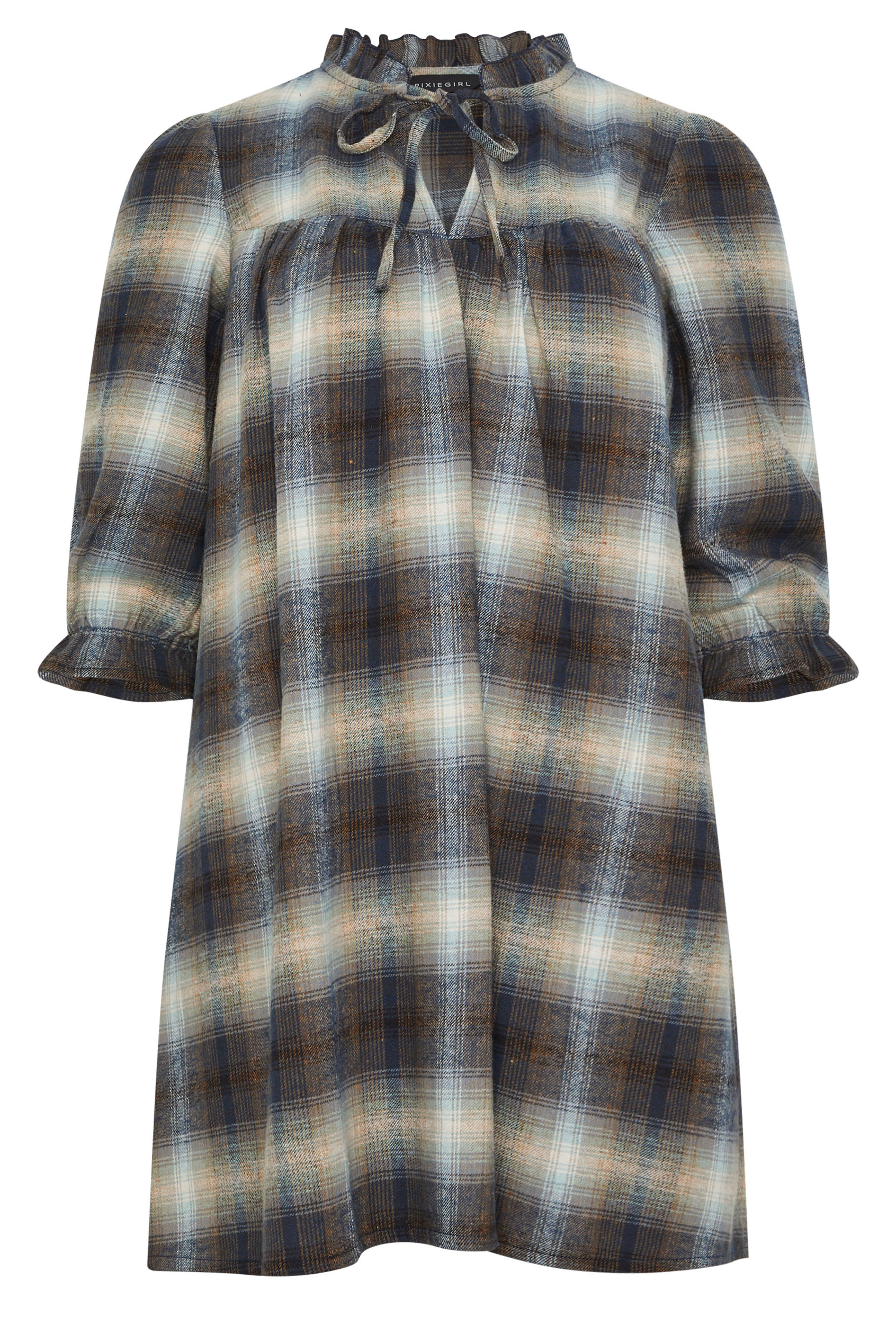 PixieGirl Petite Women's Blue Brushed Check Tie Smock Dress | PixieGirl 6