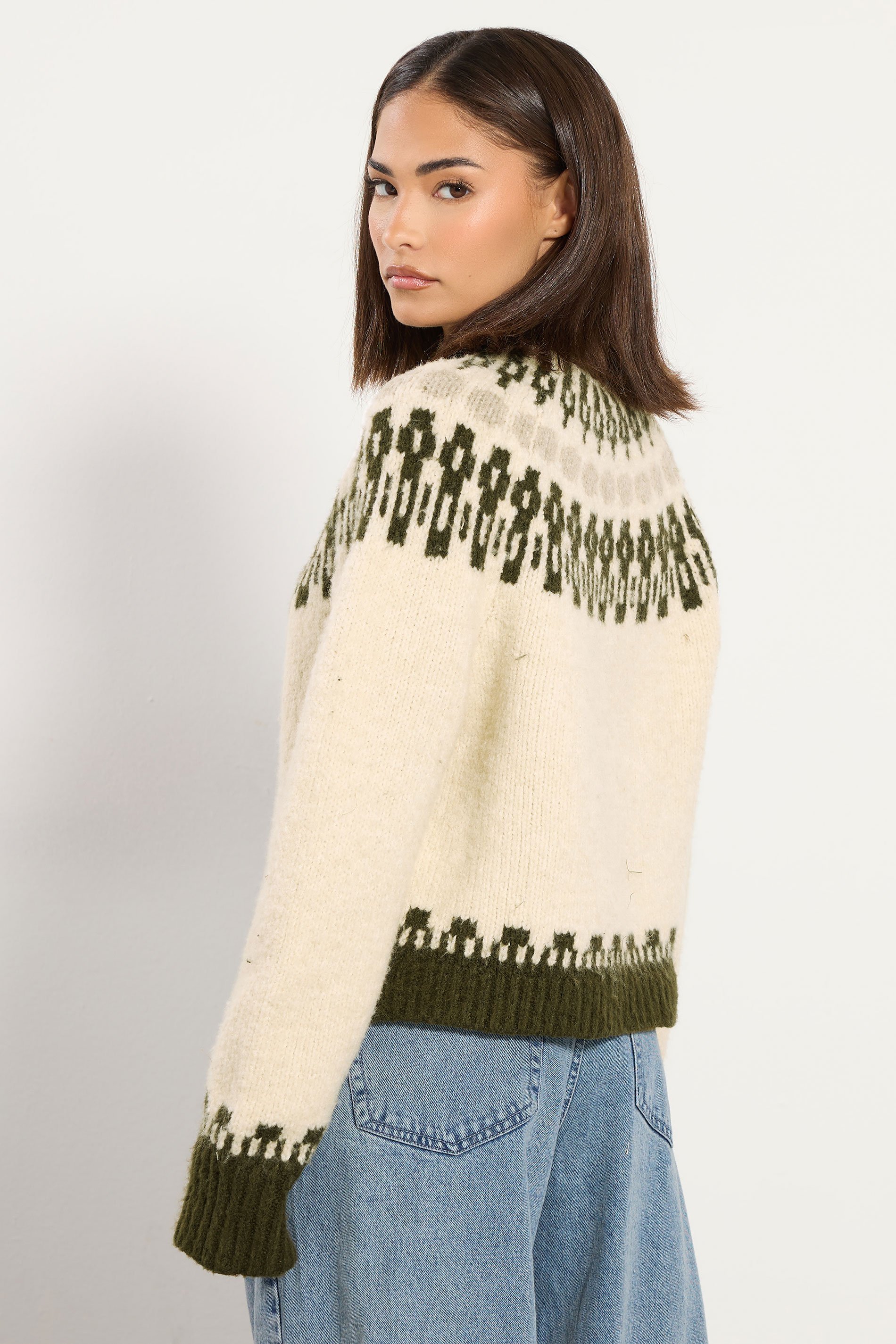 PixieGirl Petite Women's Natural Brown Fairisle Knitted Jumper | PixieGirl 4