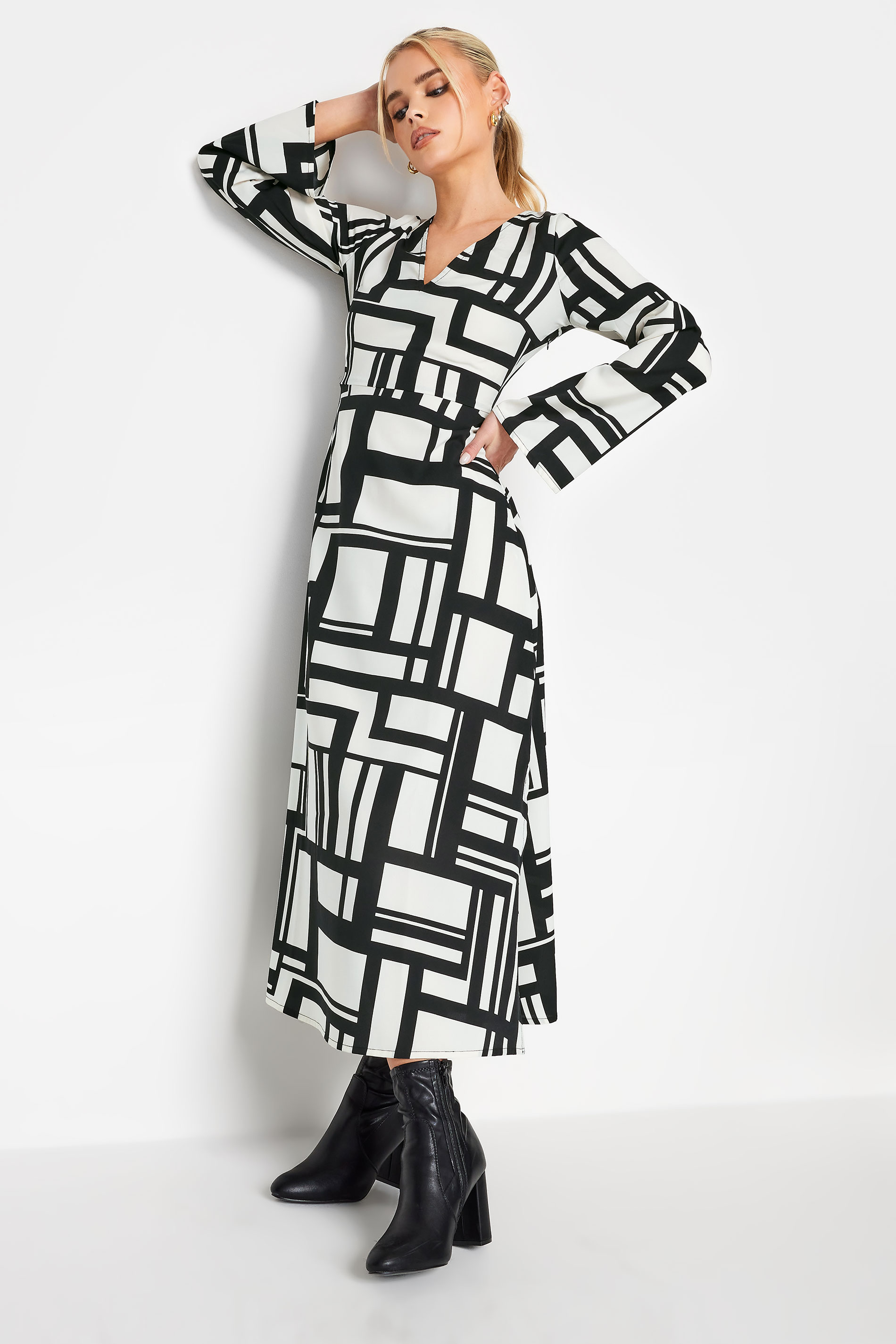 PixieGirl White & Black Abstract Print Dress | PixieGirl 3