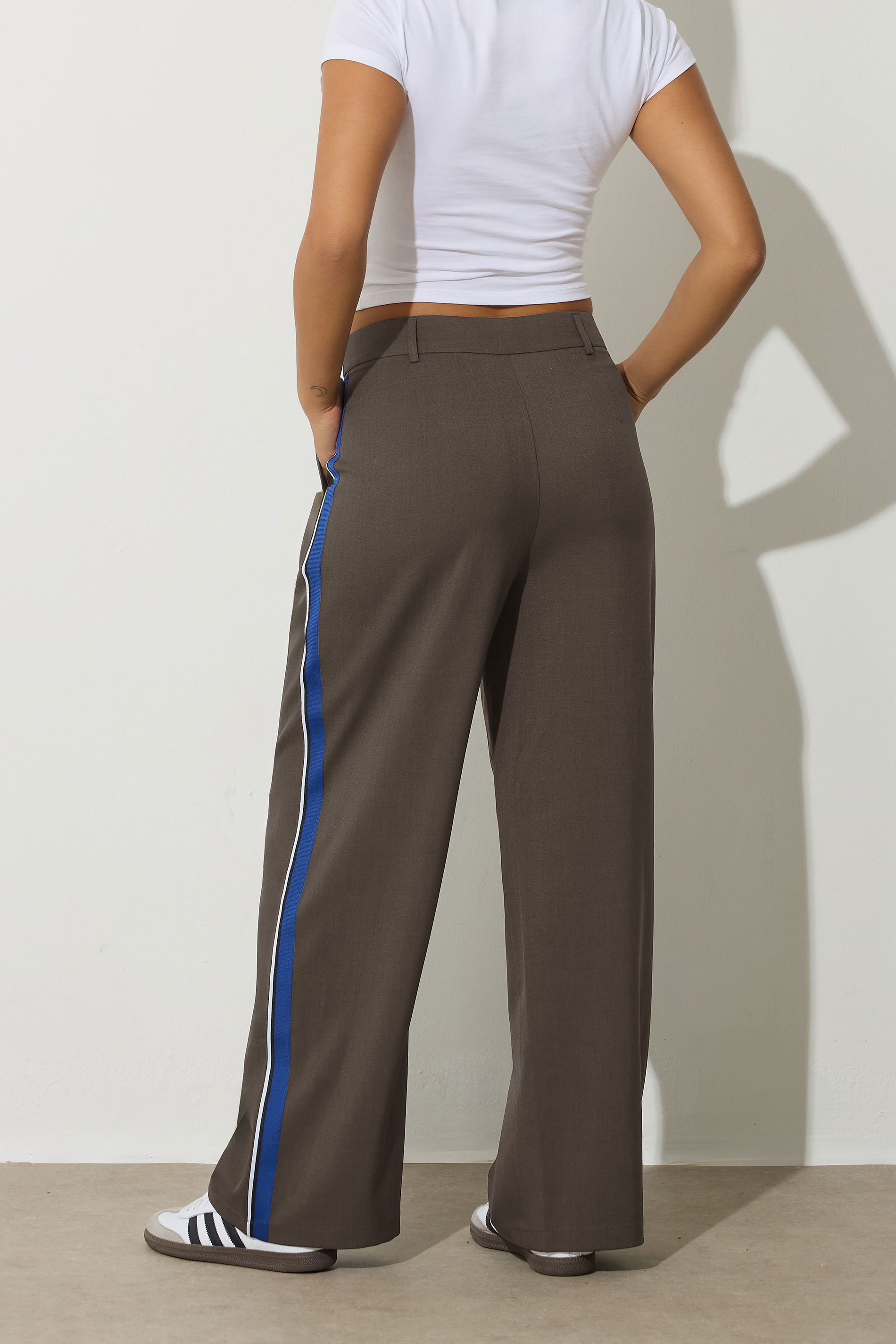 PixieGirl Petite Women's Chocolate Brown Striped Formal Trousers | PixieGirl 3