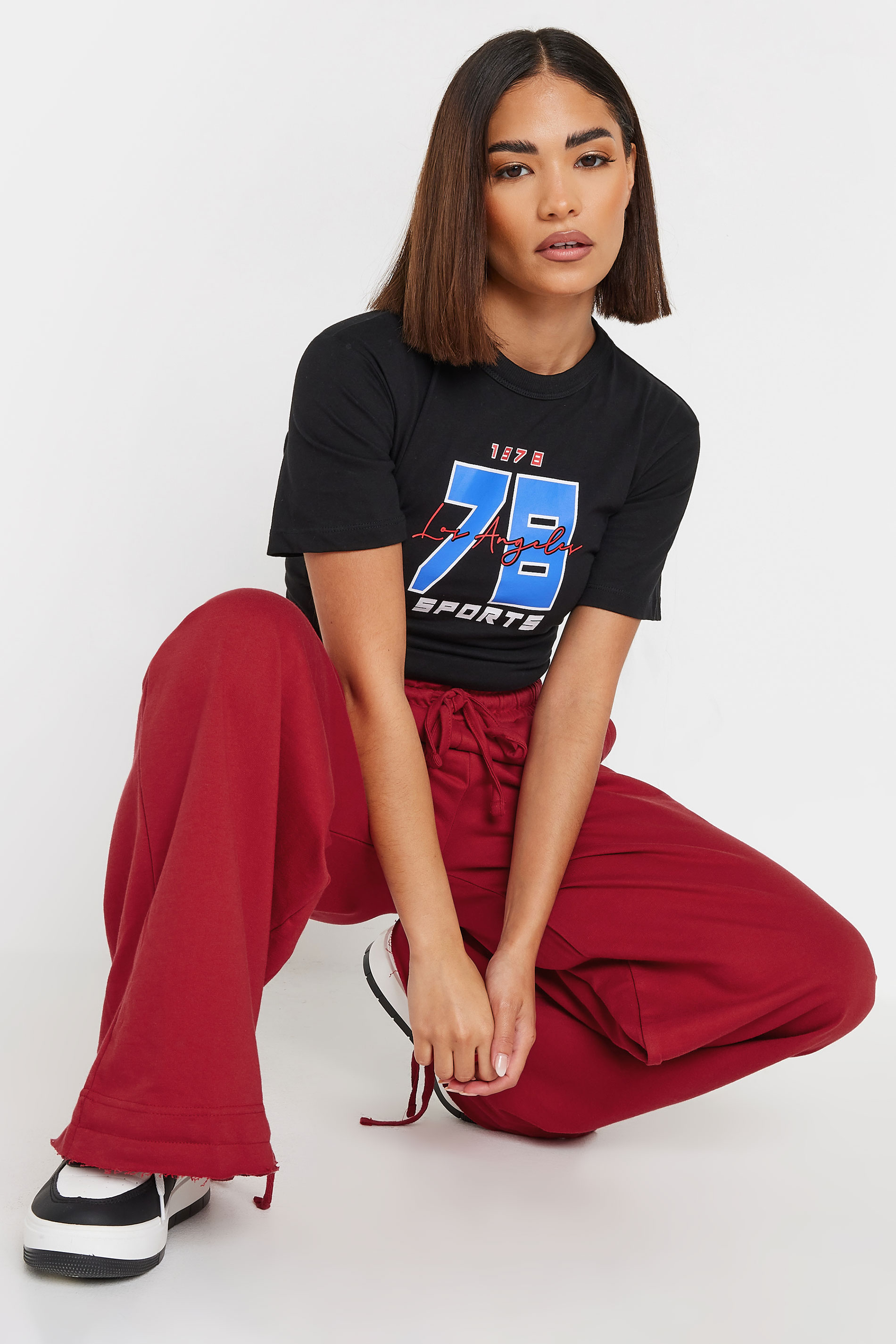 PixieGirl Petite Women's Red Wide Leg Hem Detail Jogger | PixieGirl 4