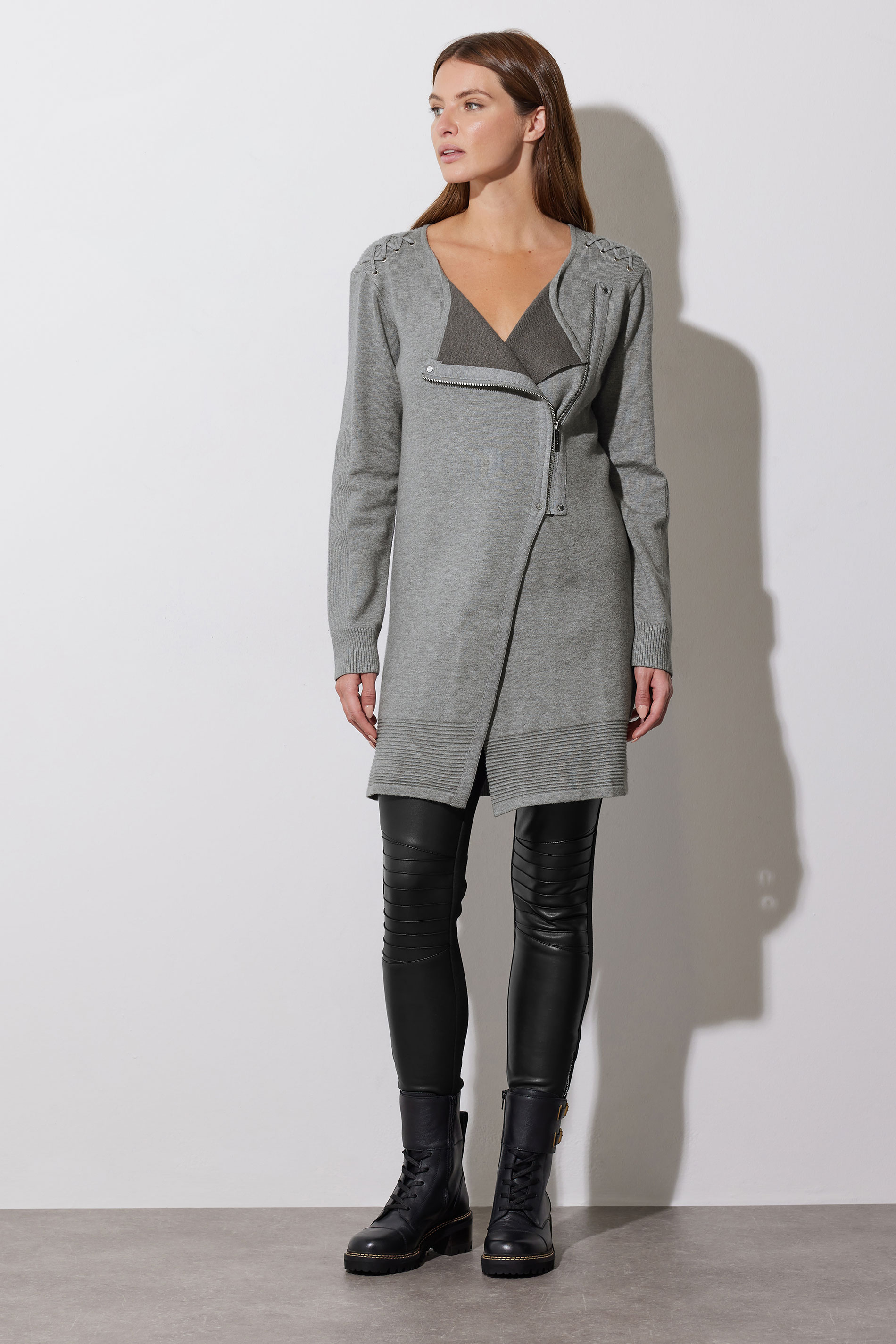 STAR Grey Eyelet Detail Zip Cardigan | STAR x JM 3