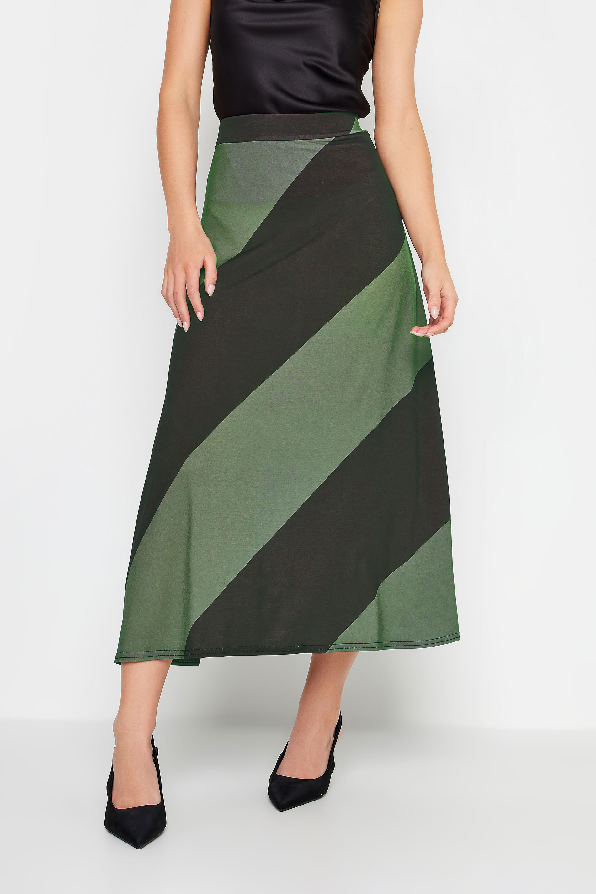 PixieGirl Green Diagonal Stripe Maxi Skirt | PixieGirl 2