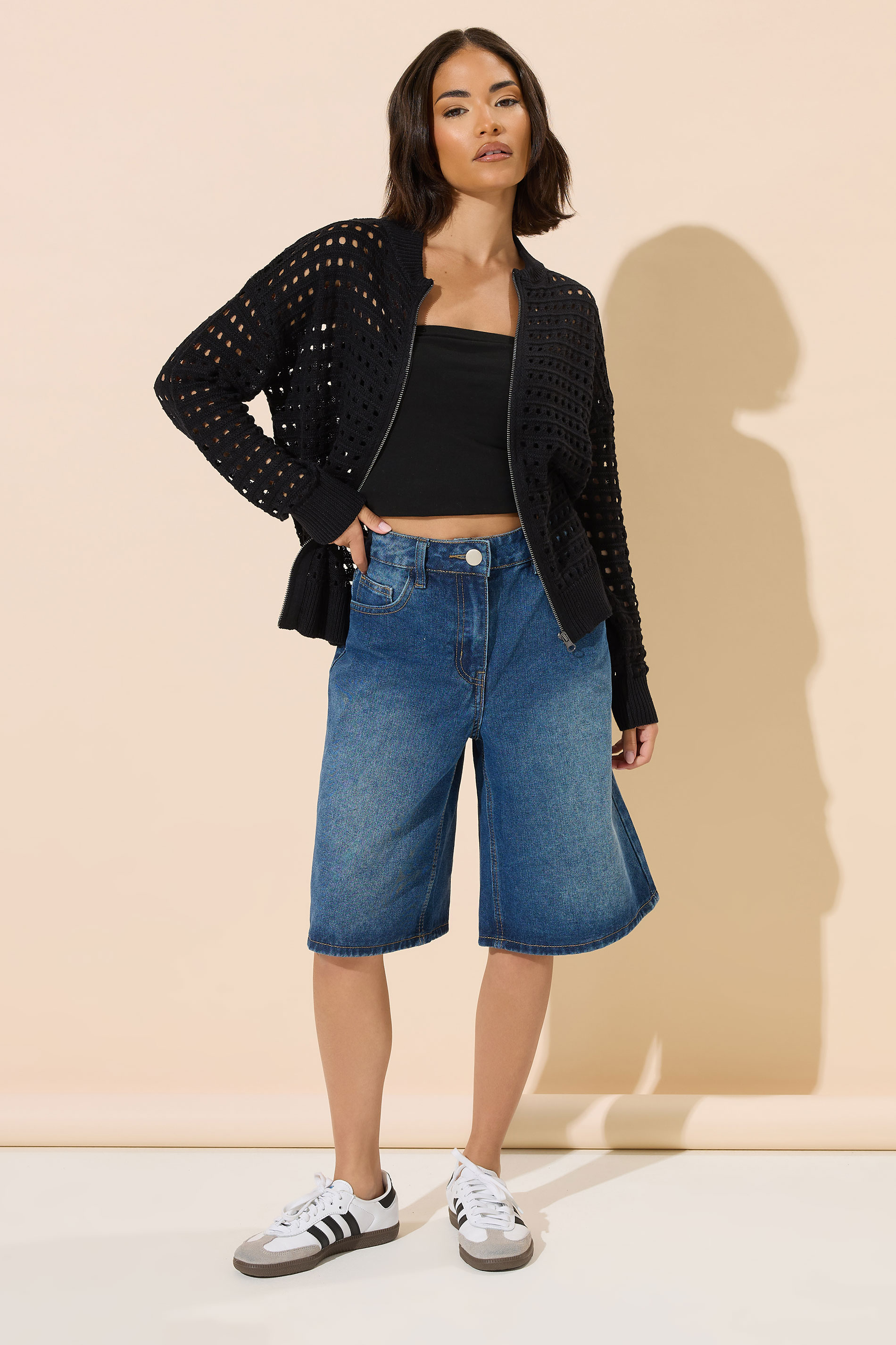 PixieGirl Petite Women's Black Crochet Knit Bomber Jacket | PixieGirl 2