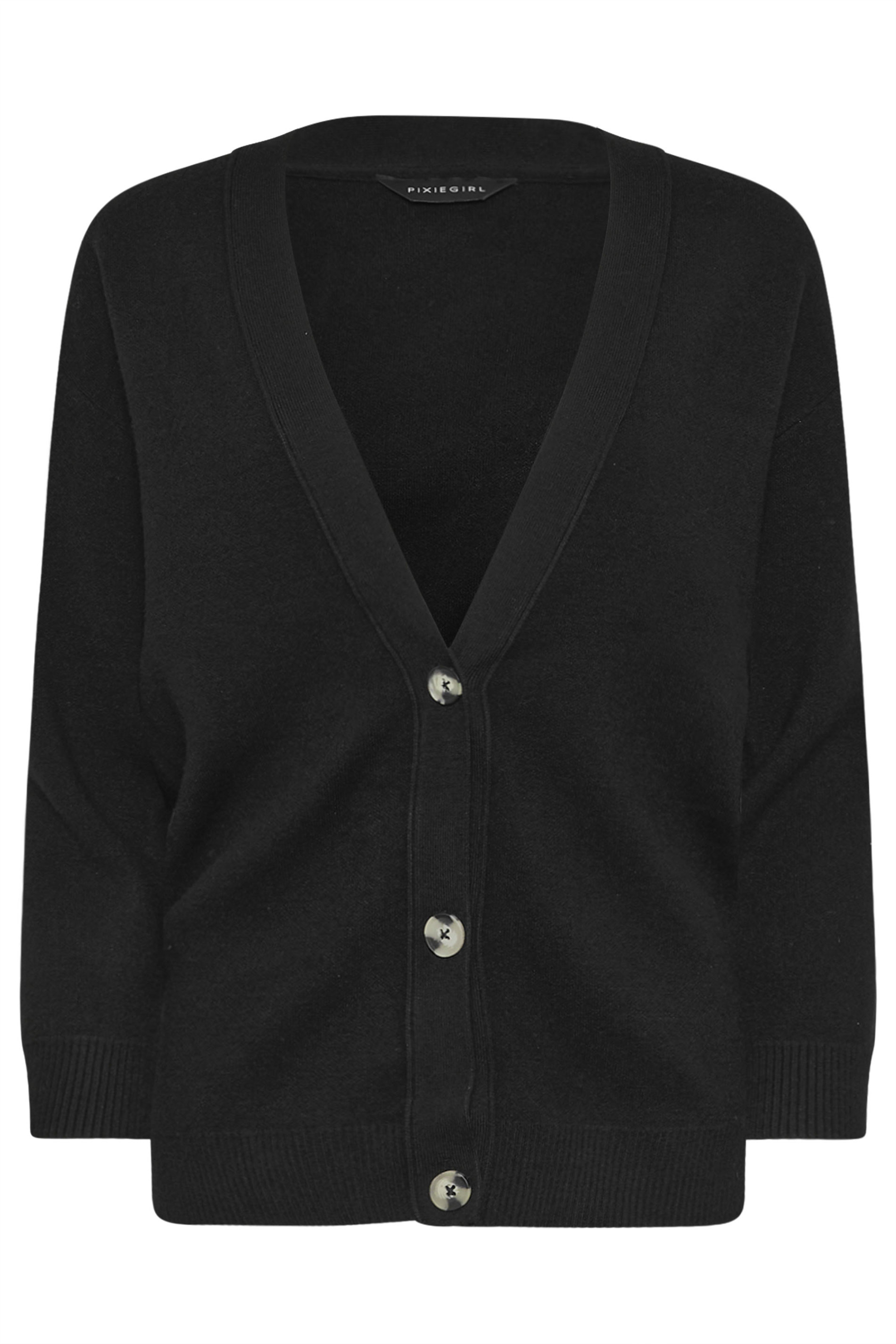 PixieGirl Petite Women's Black V-Neck Button Cardigan | PixieGirl 5