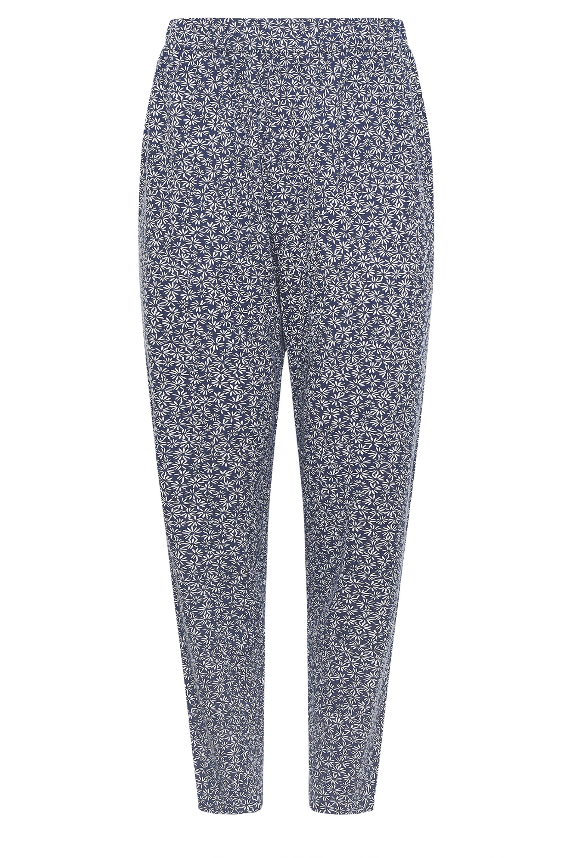 M&Co Navy Blue Ditsy Floral Cropped Hareem Trousers | M&Co 5