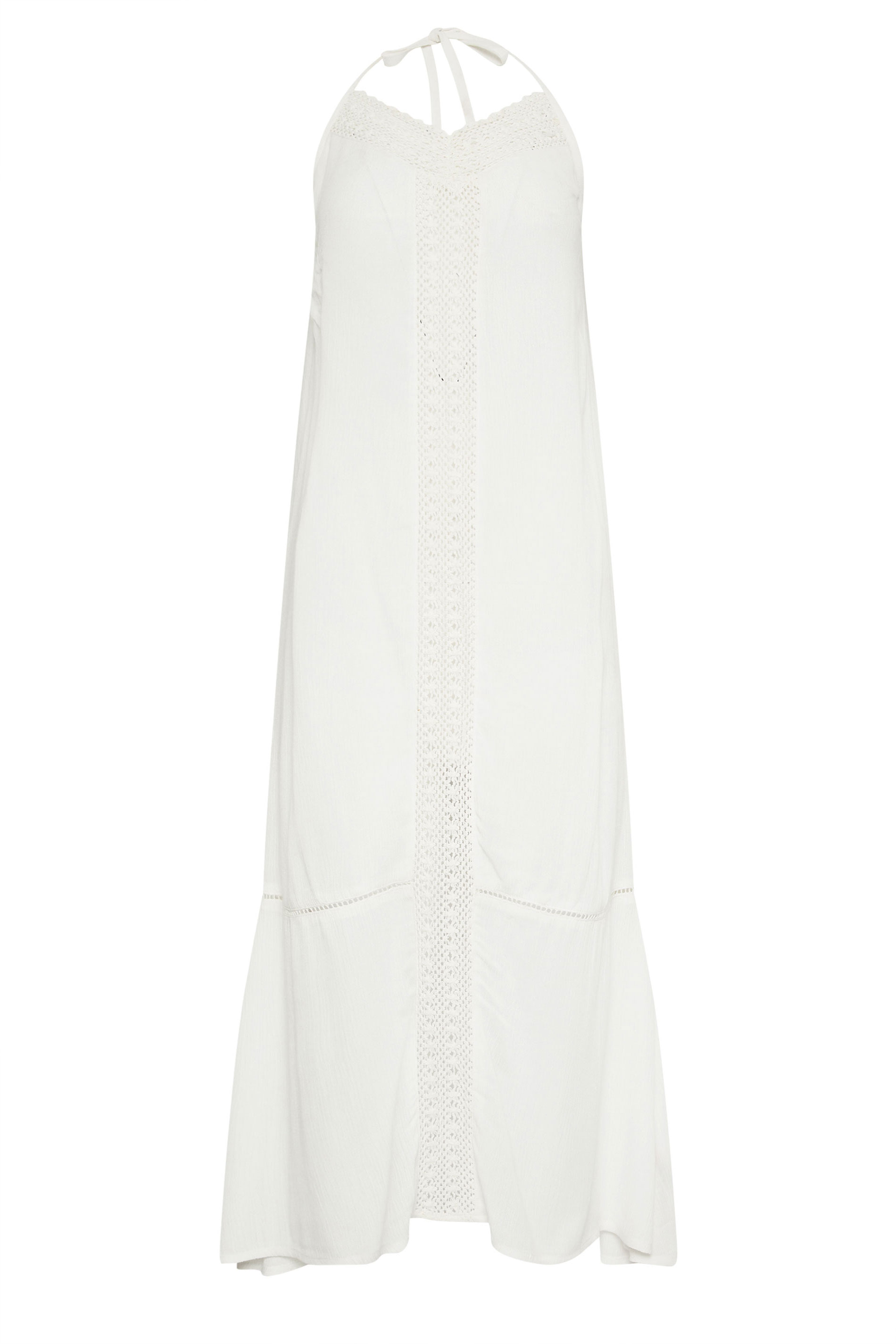 PixieGirl Petite Women's White Crochet Trim Halter Neck Maxi Dress | PixieGirl 5
