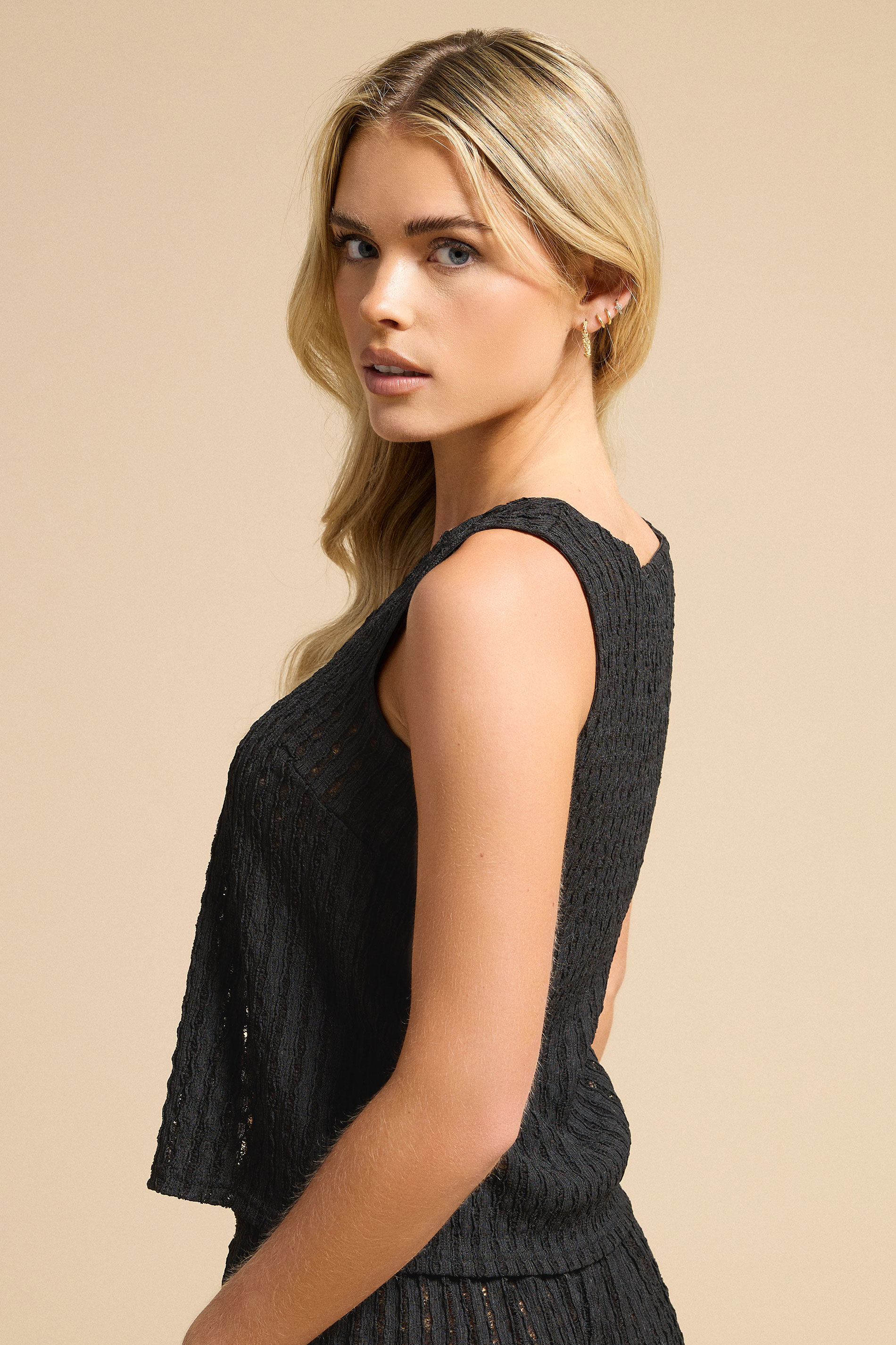 PixieGirl Petite Women's Black Tie Front Crochet Top | PixieGirl 3