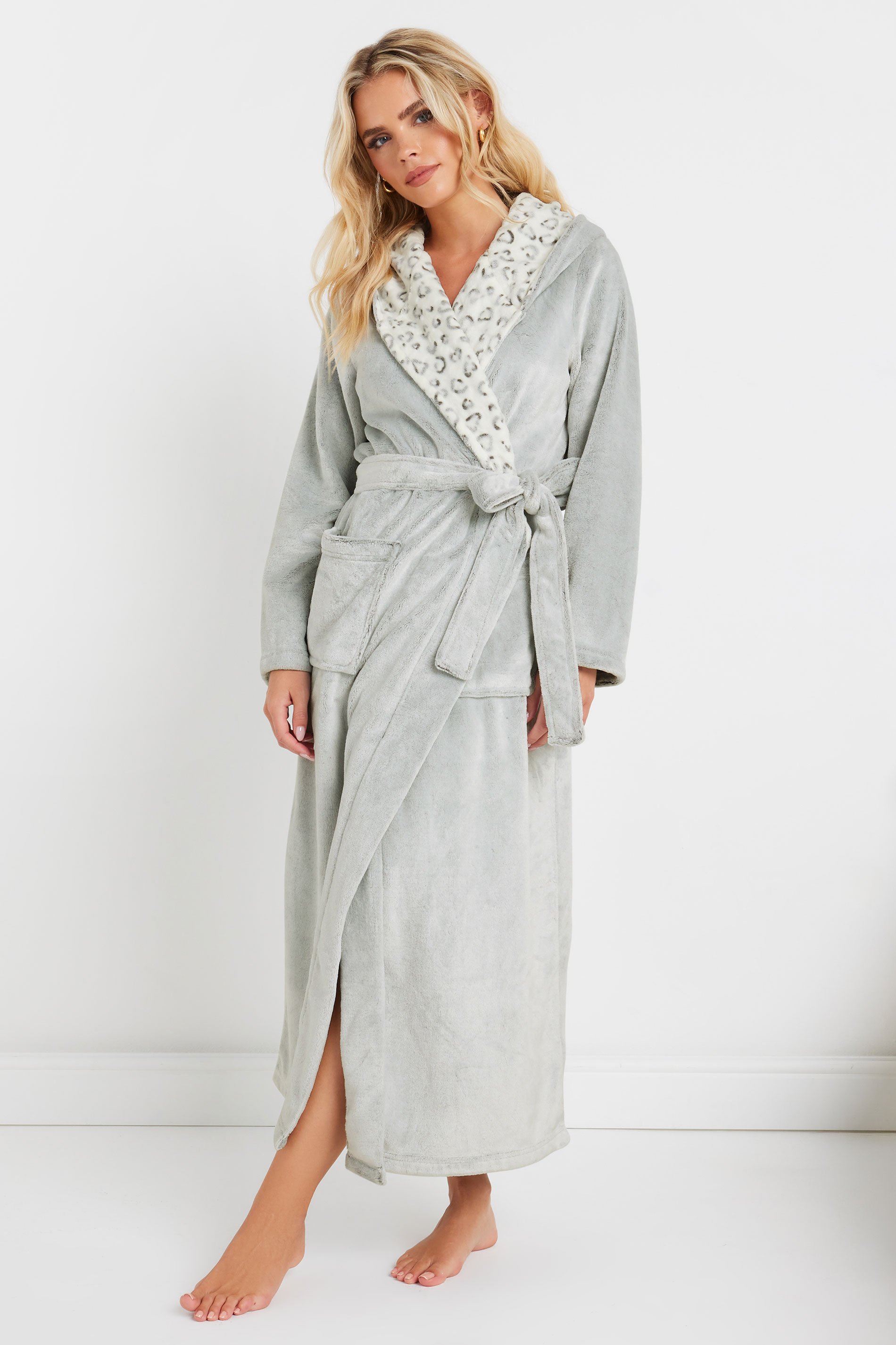 PixieGirl Petite Women's Grey Animal Print Hooded Dressing Gown | PixieGirl 1