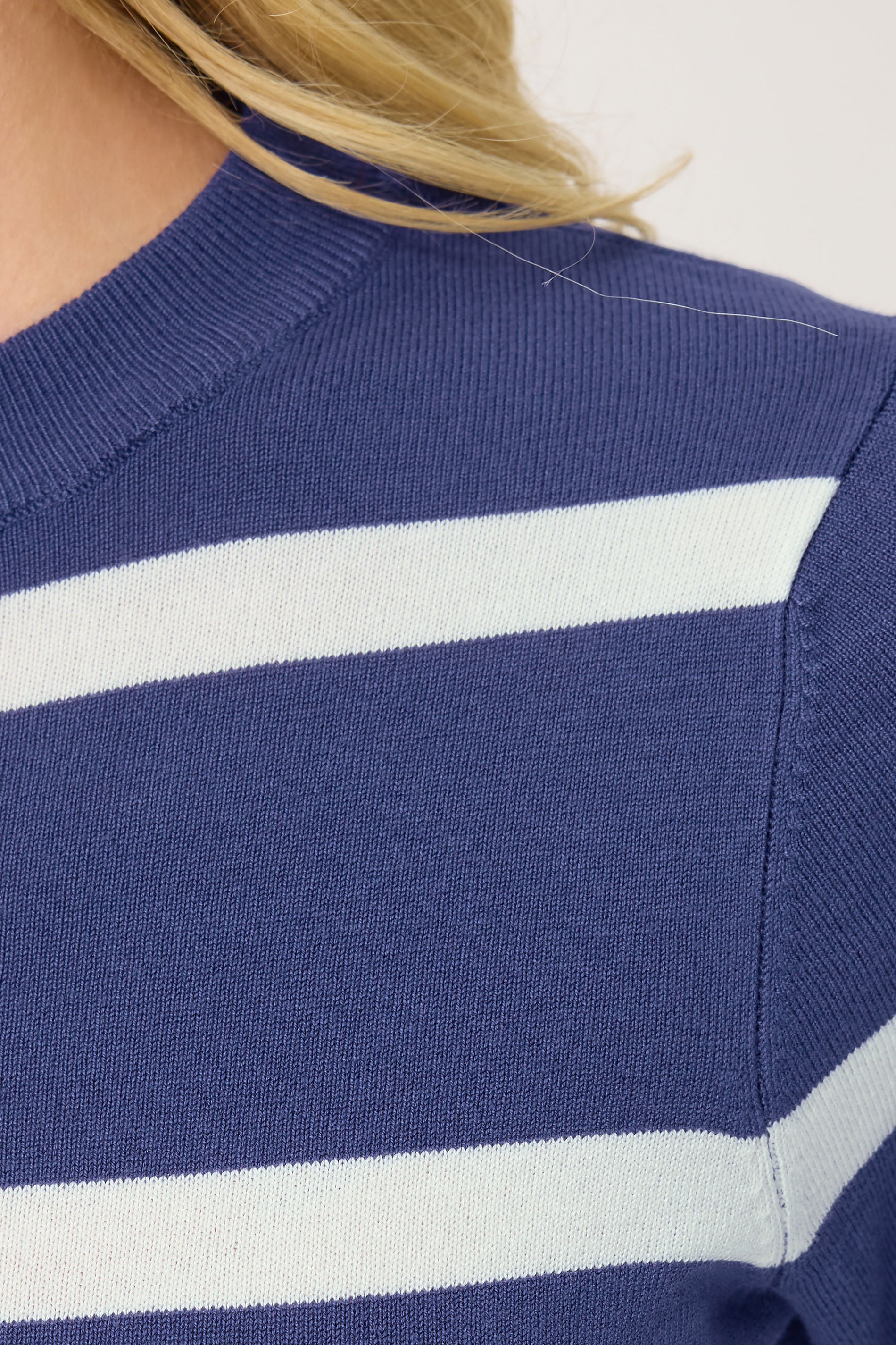 PixieGirl Petite Women's Navy Blue Knitted Stripe Jumper | PixieGirl 4