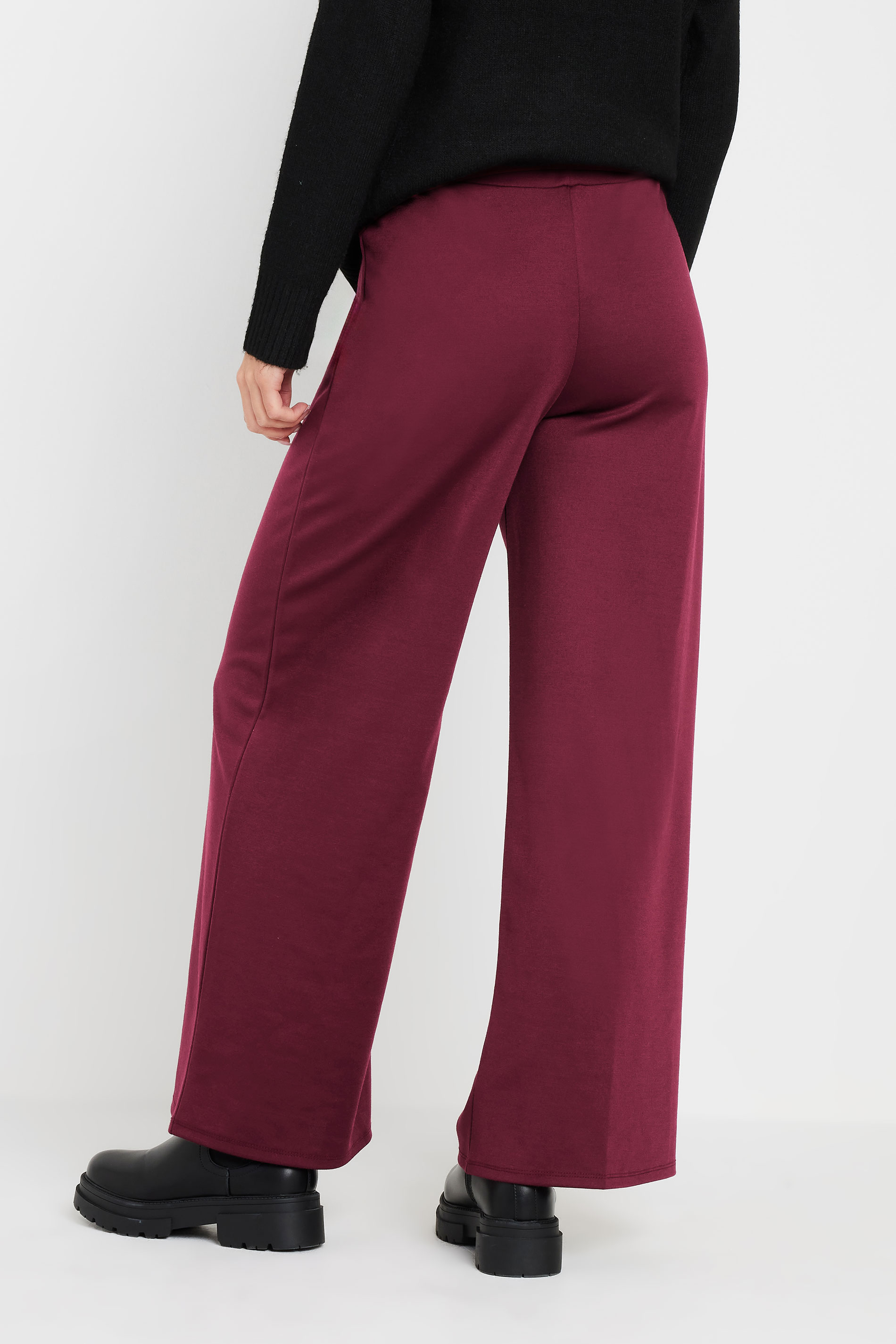 PixieGirl Petite Women's Burgundy Red Tailored Tab Wide Leg Trousers | PixieGirl 4