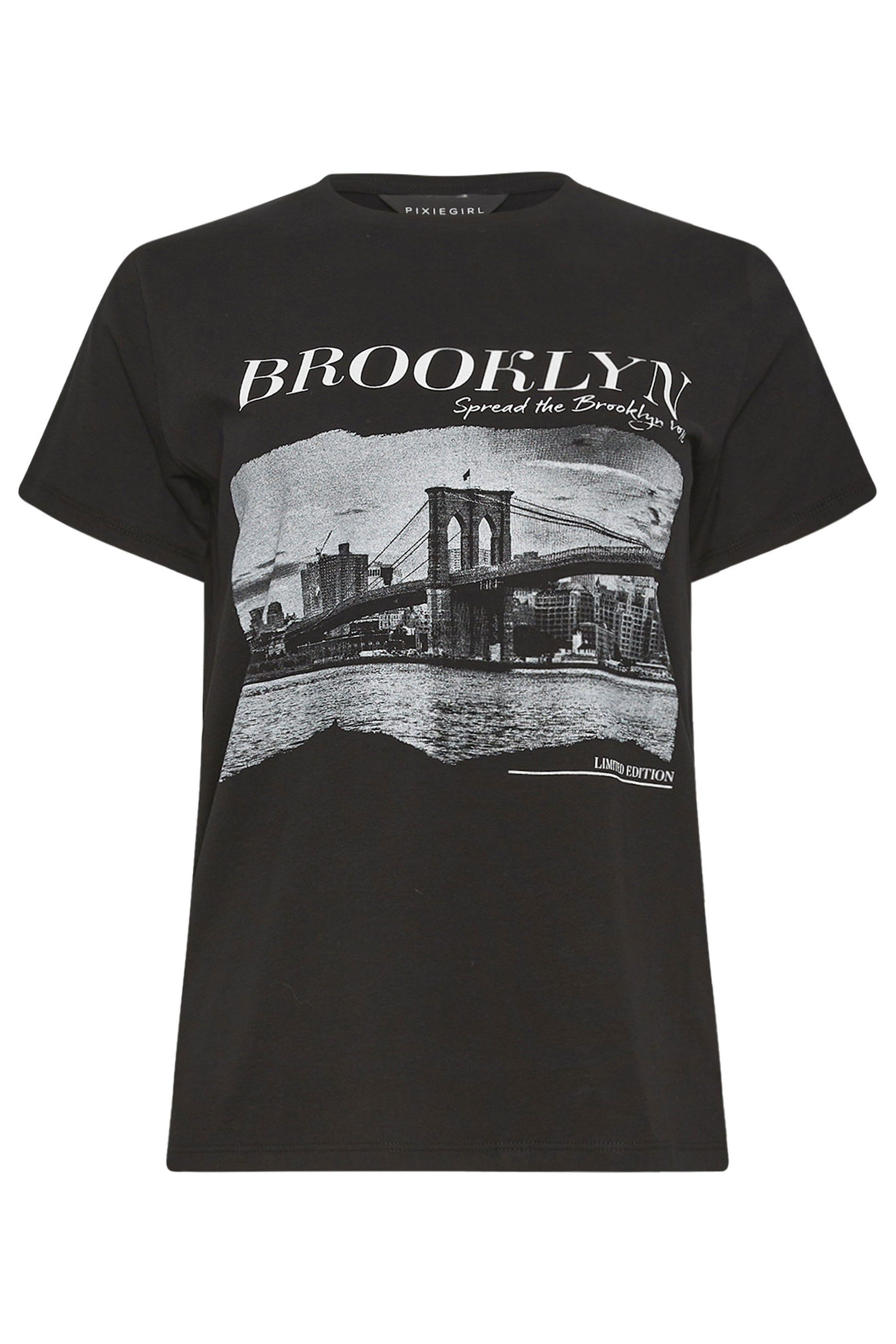 PixieGirl Petite Women's Black 'Brooklyn' Slogan Printed T-Shirt | PixieGirl 5