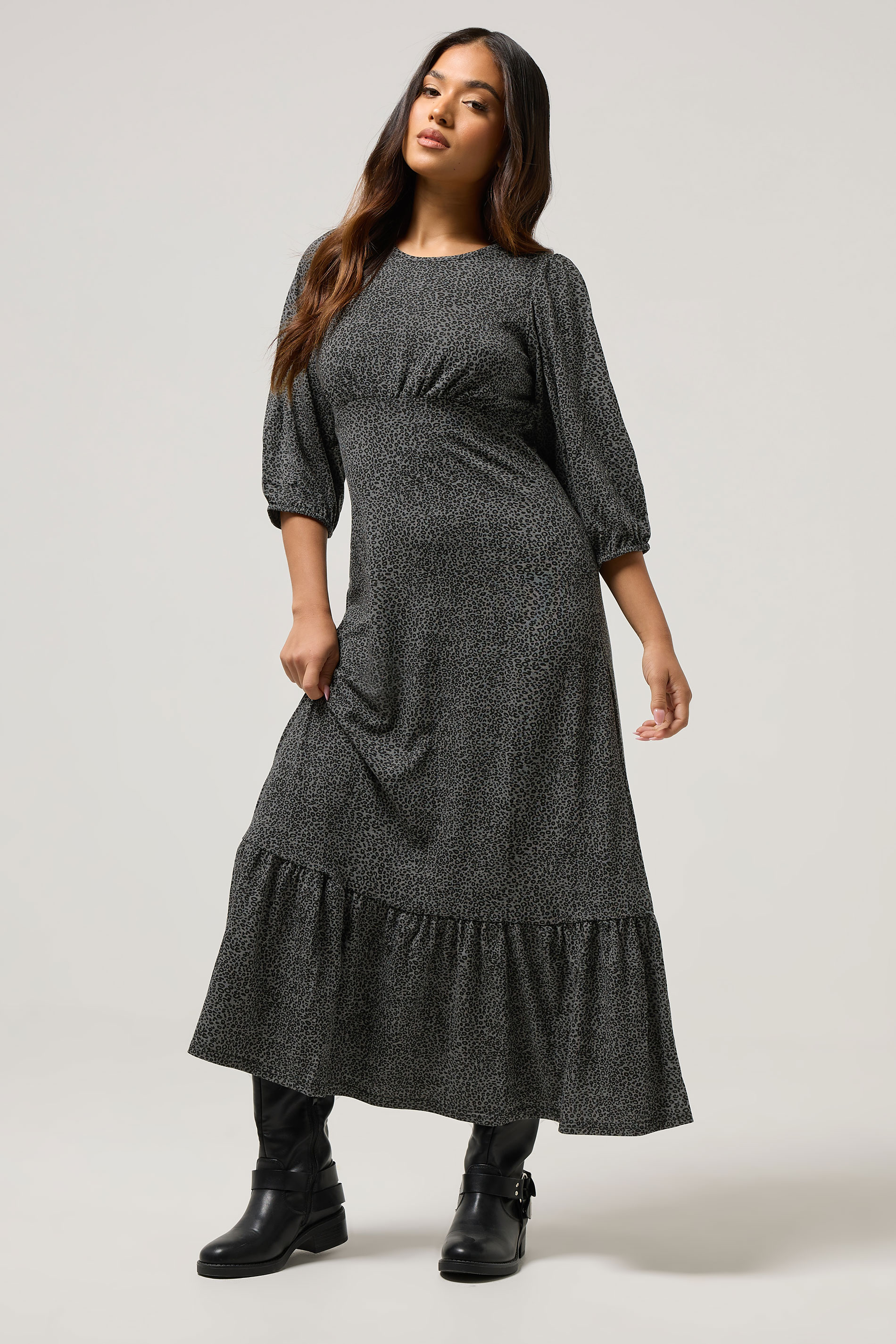 PixieGirl Petite Women's Grey Animal Midi Dress | PixieGirl 2