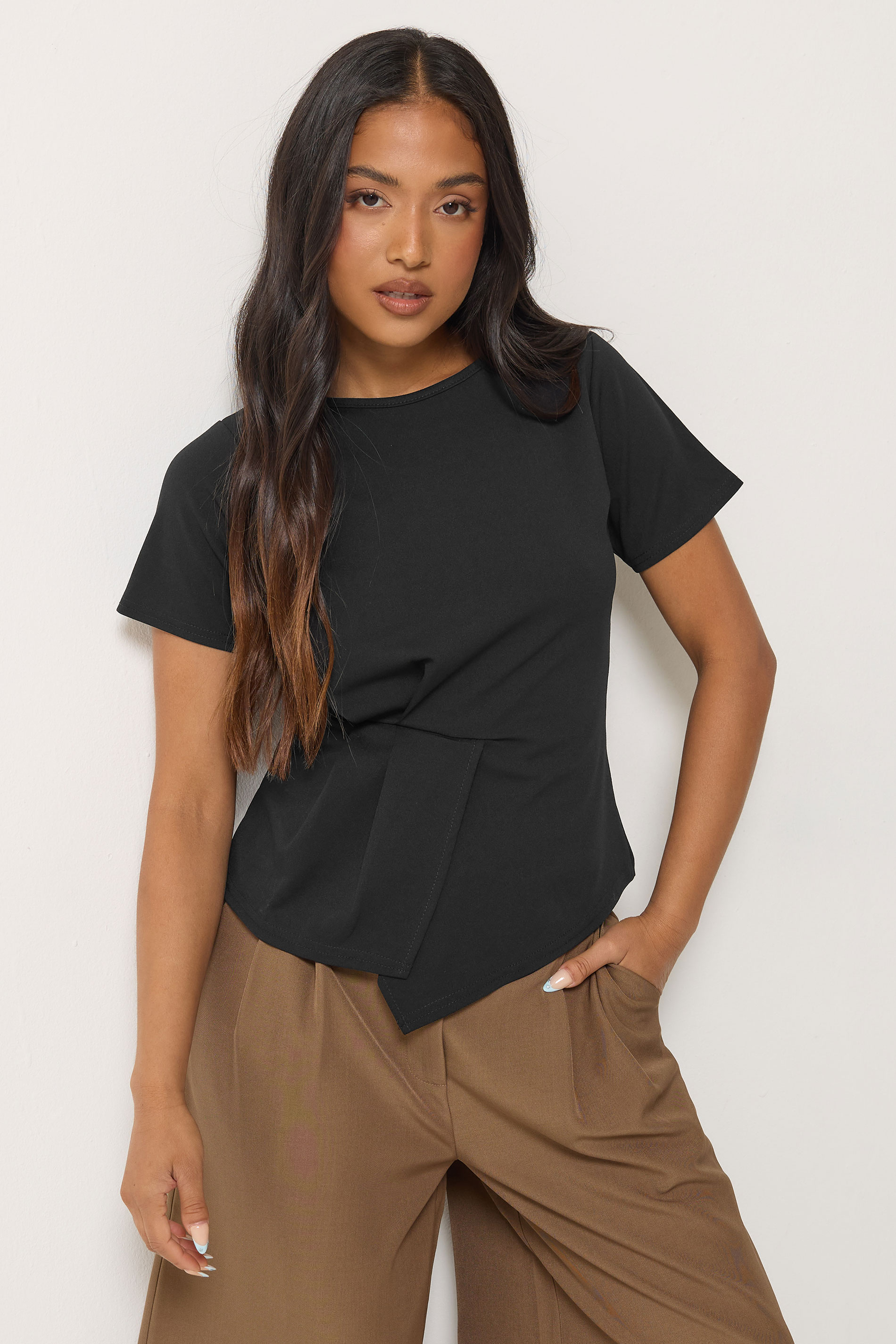 Pixiegirl Women's Black Petite Pleated Short Sleeve Top Size 12