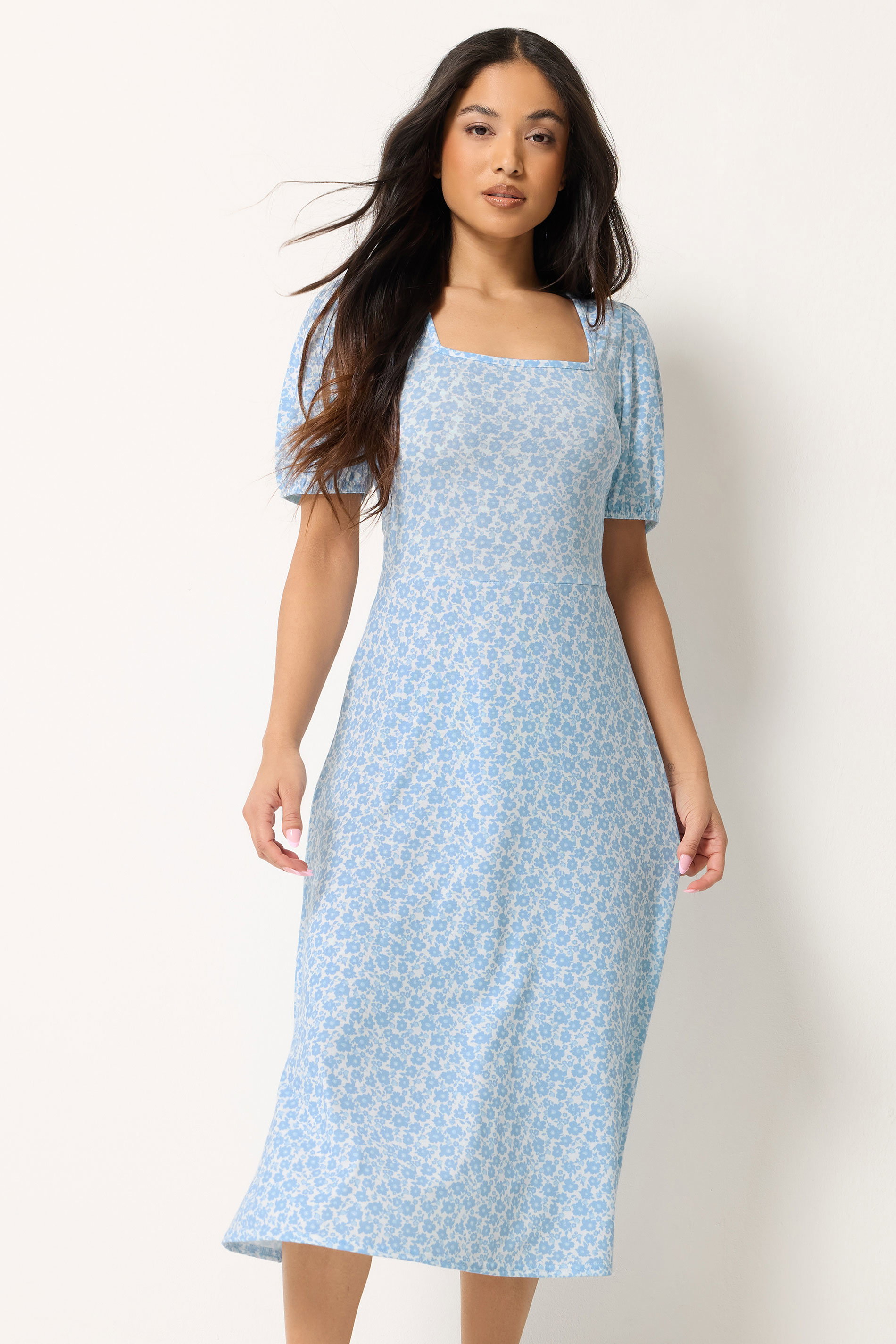 PixieGirl Petite Blue Ditsy Floral Midi Dress | PixieGirl