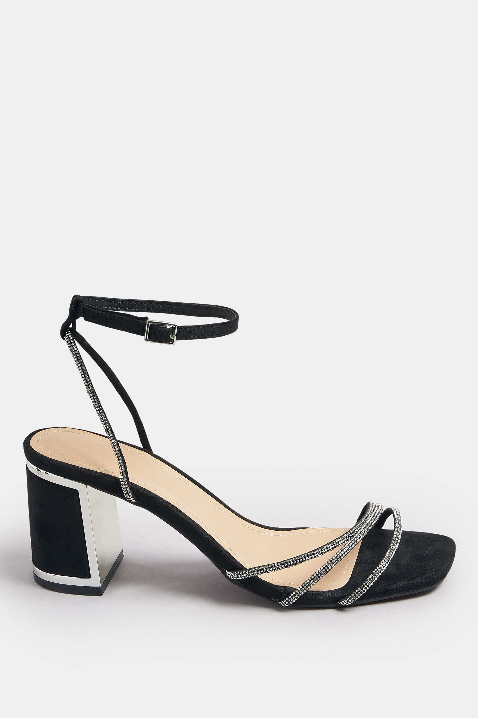 Silver Asymmetric Diamante Block Heel Sandals In Standard Fit | Yours Clothing 3