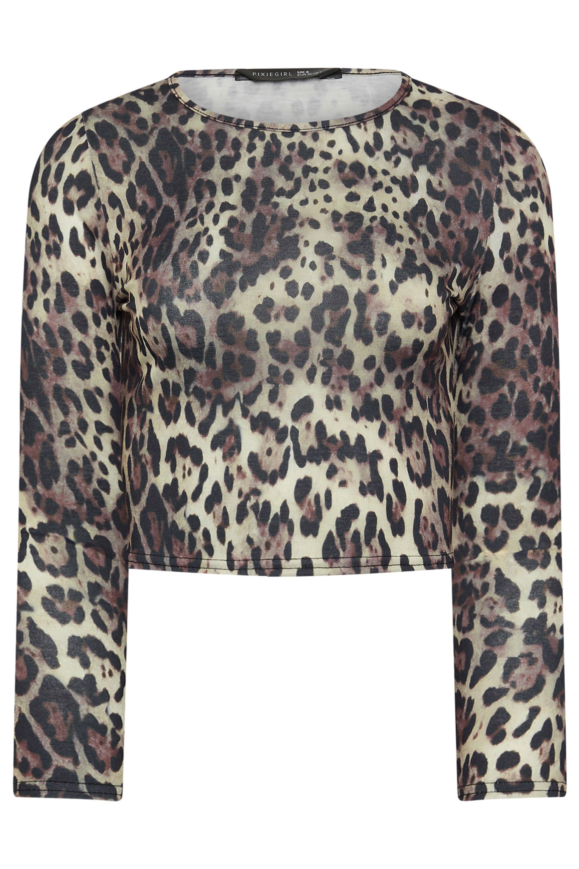 PixieGirl Petite Women's Natural Brown Leopard Print Crop Top | PixieGirl 6