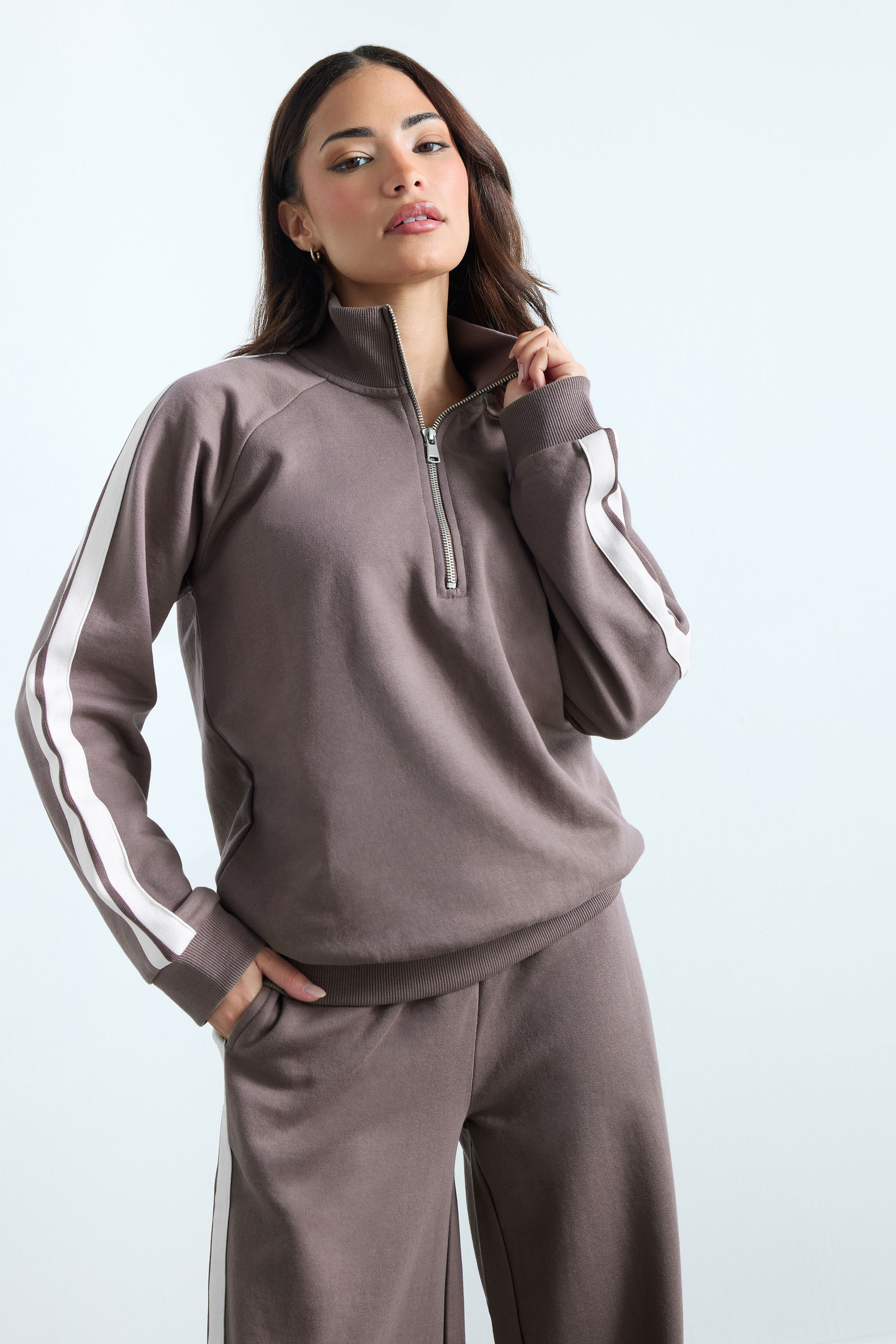 PixieGirl Petite Women's Purple Stripe Quarter Zip Sweatshirt | PixieGirl 3