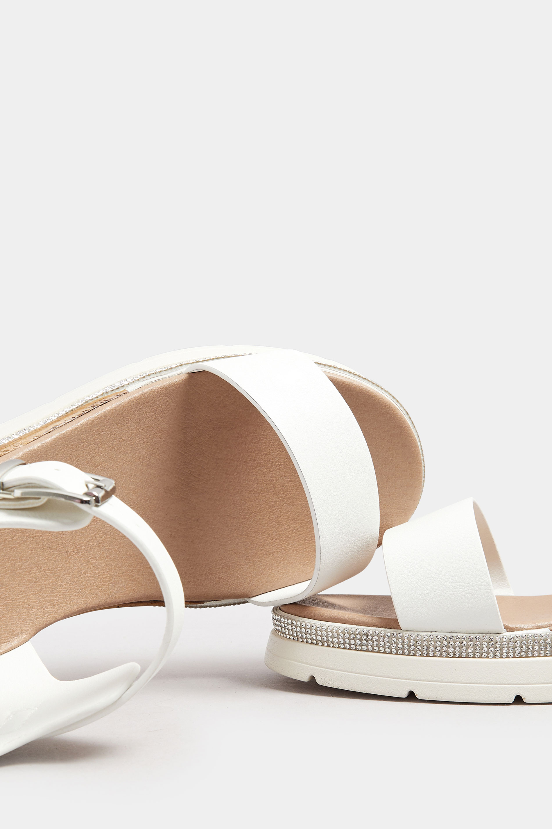 White Diamante Flatform Sandals In Wide E Fit & Extra Wide EEE Fit | Yours Clothing 5