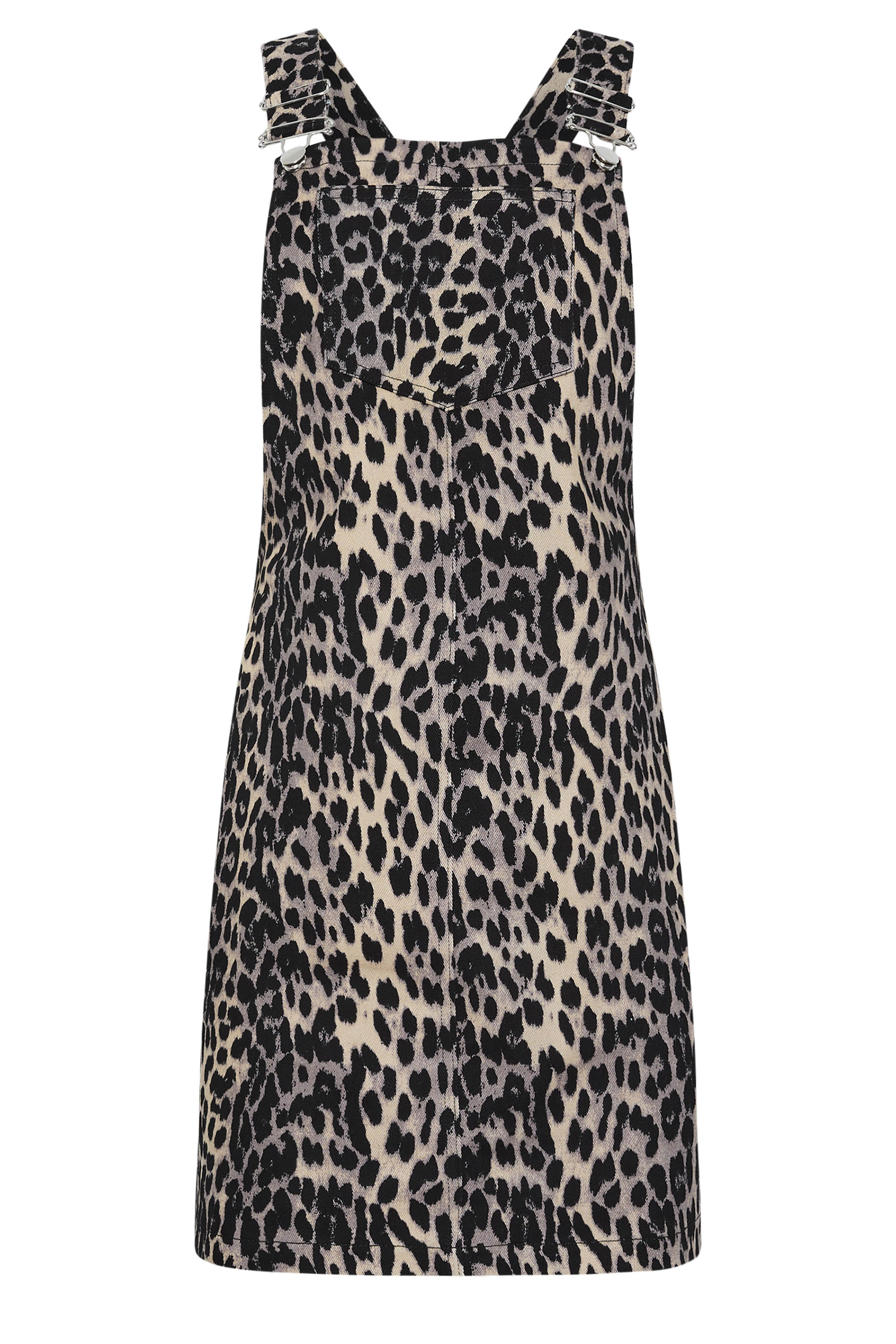 PixieGirl Petite Women's Natural Brown Leopard Print Denim Pinafore | PixieGirl 5