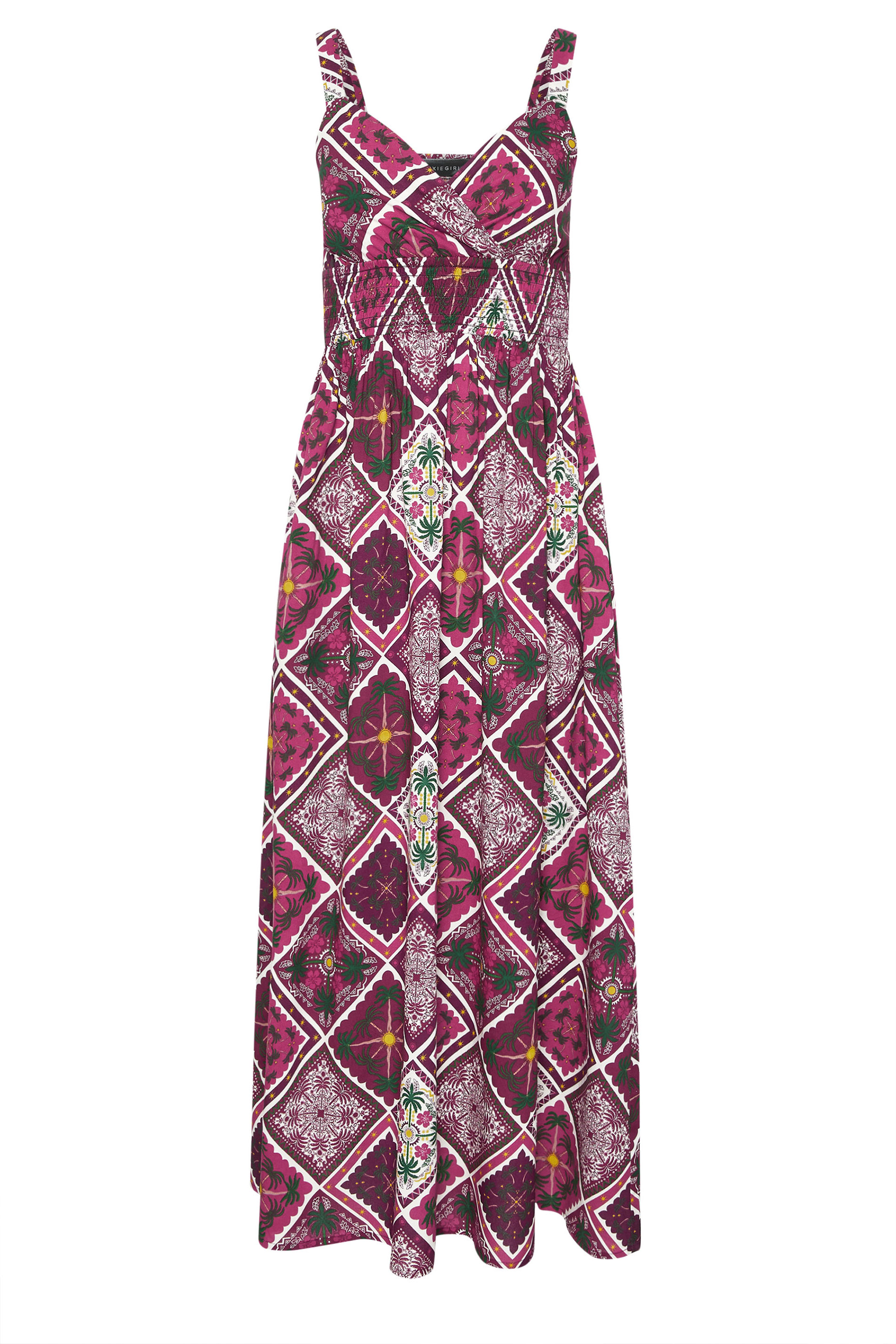 PixieGirl Petite Women's Purple Tile Print Wrap Maxi Dress | PixieGirl 5