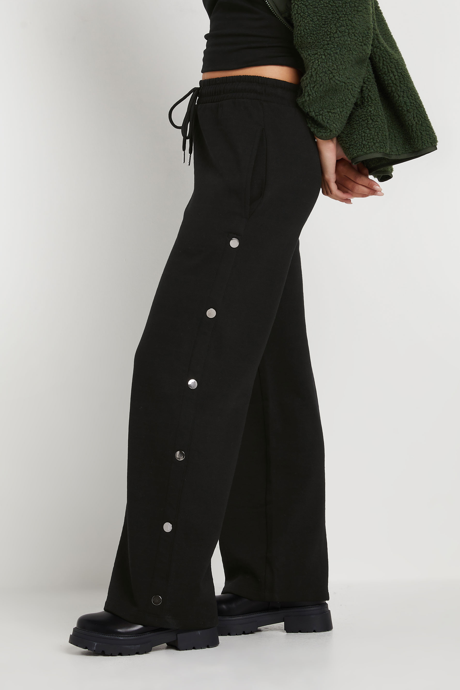 PixieGirl Petite Women's Black Studded Wide Leg Joggers | PixieGirl 2