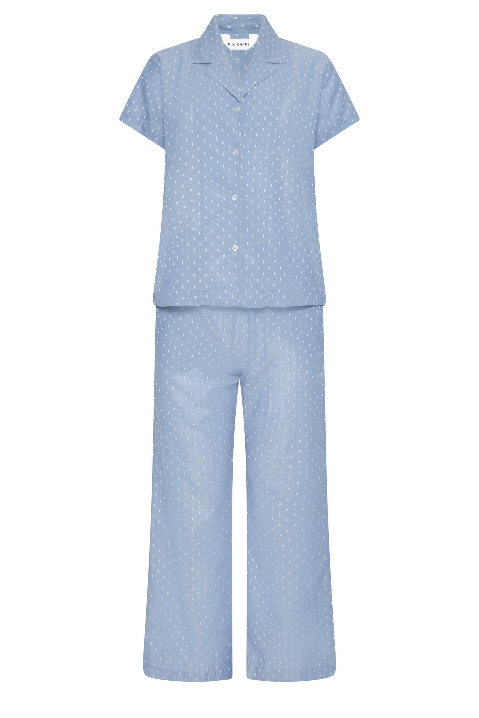 PixieGirl Blue Dobby Spot Woven Pyjama Set | PixieGirl
