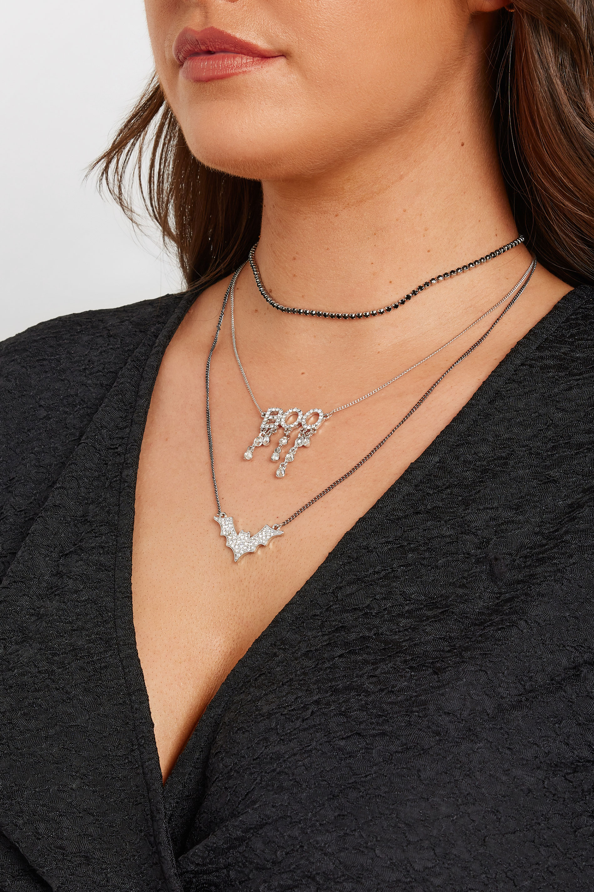 Silver Tone Triple Layer Halloween Necklace | Yours Clothing  1