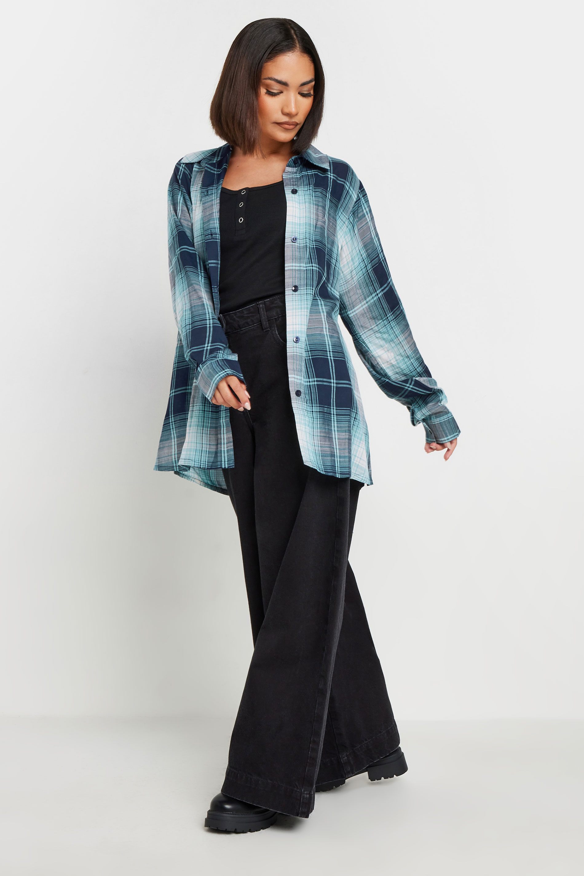 PixieGirl Blue Check Print Boyfriend Shirt | PixieGirl 2