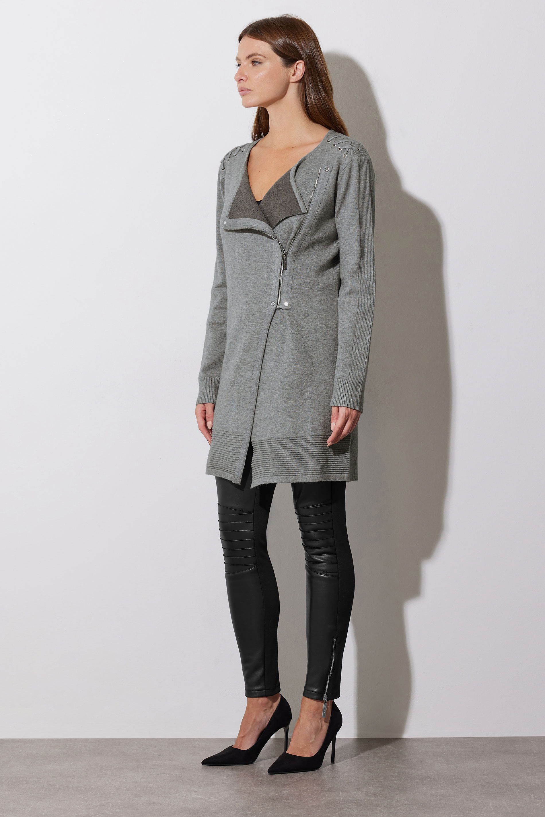 STAR Grey Eyelet Detail Zip Cardigan | STAR x JM 1