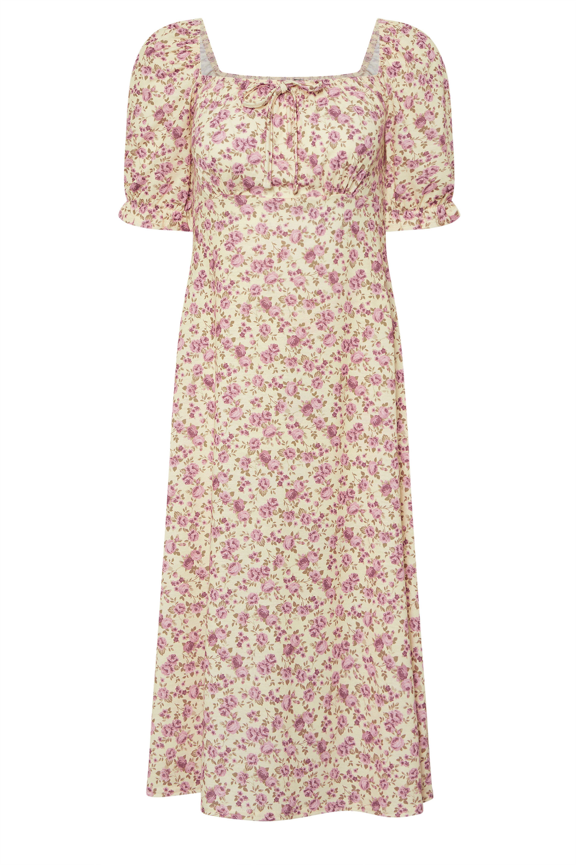 PixieGirl Petite Women's Yellow Ditsy Rose Tie Front Midi Dress | PixieGirl 6