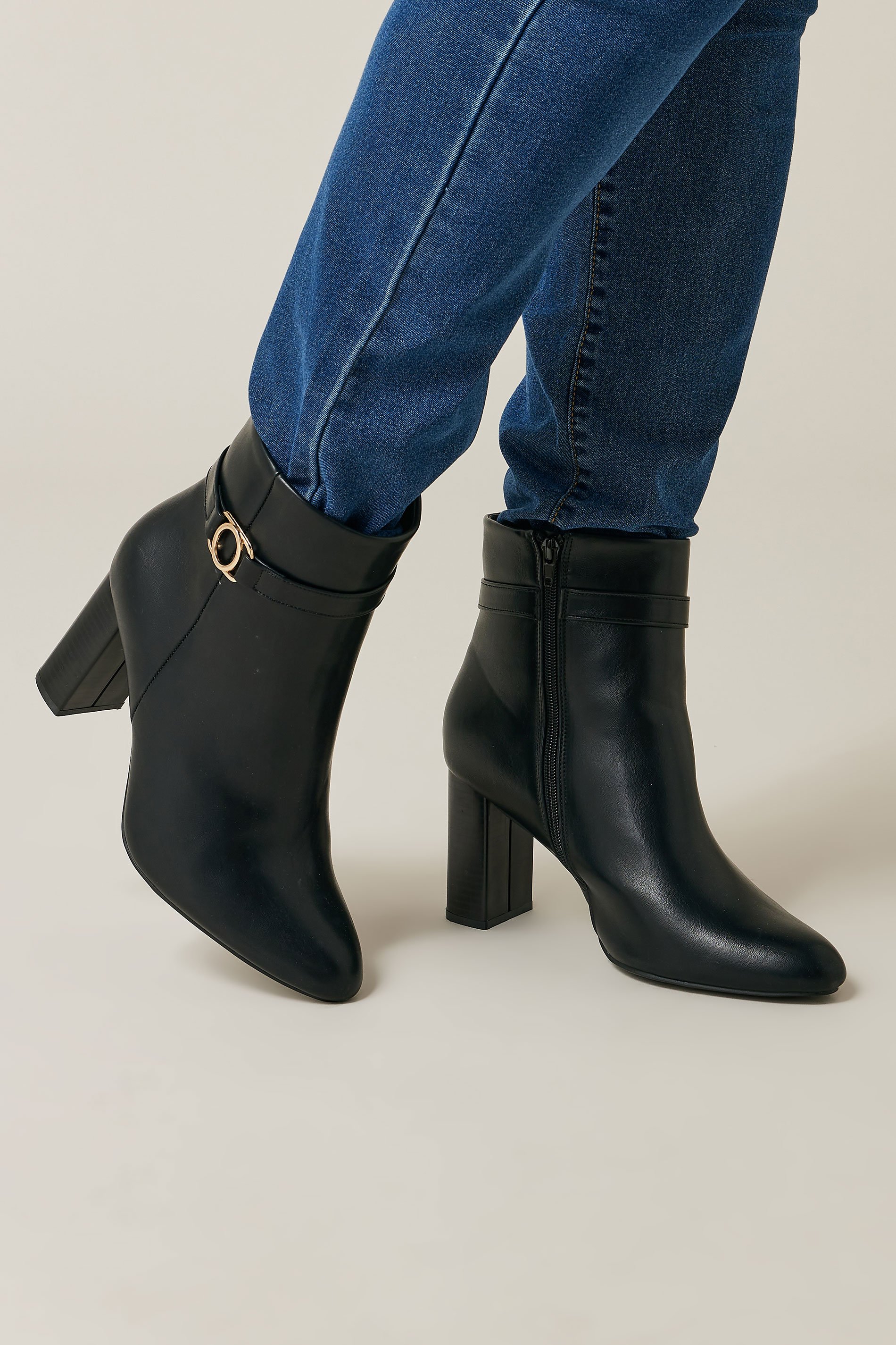 Black Faux Leather Buckle Detail Ankle Boots In Extra Wide EEE Fit | Yours Clothing  2