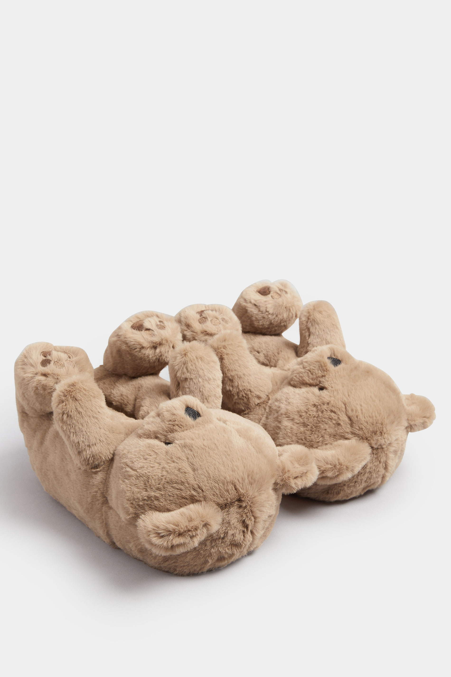 Brown Faux Fur Teddy Bear Slippers | Yours Clothing 3