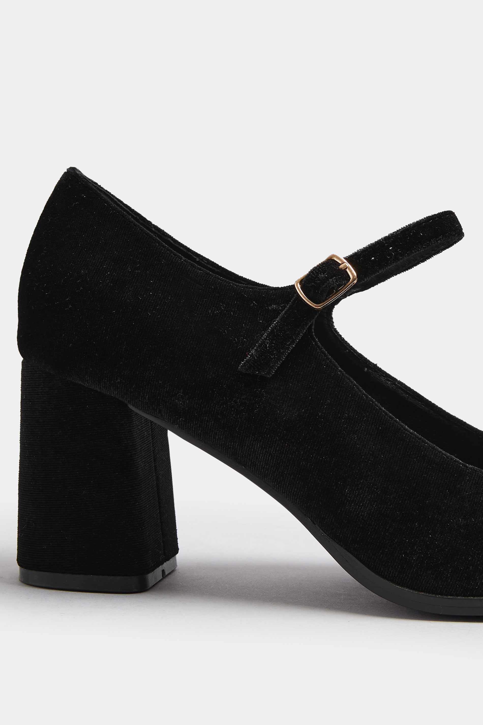 Black Velvet Mary Jane Block Heels In Extra Wide EEE Fit | Yours Clothing 5