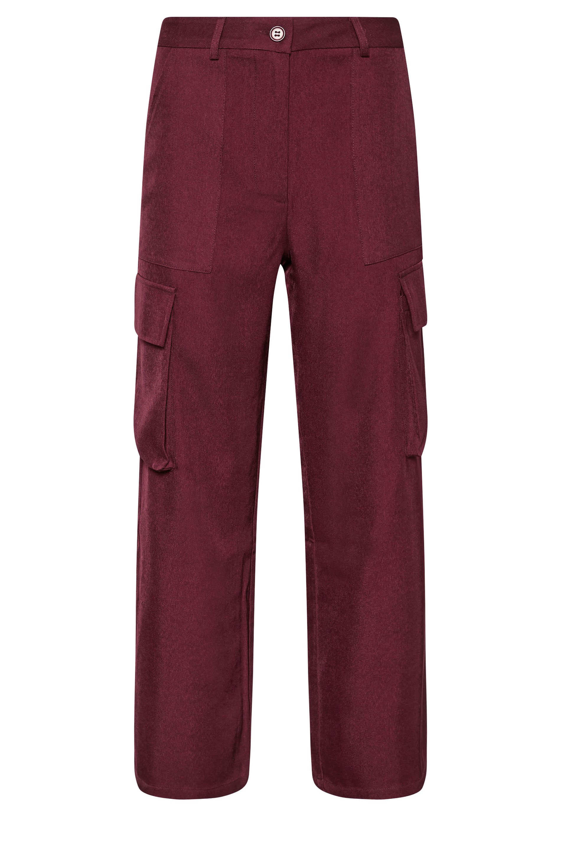 PixieGirl Petite Women's Burgundy Red Utility Style Wide Leg Trousers | PixieGirl 6