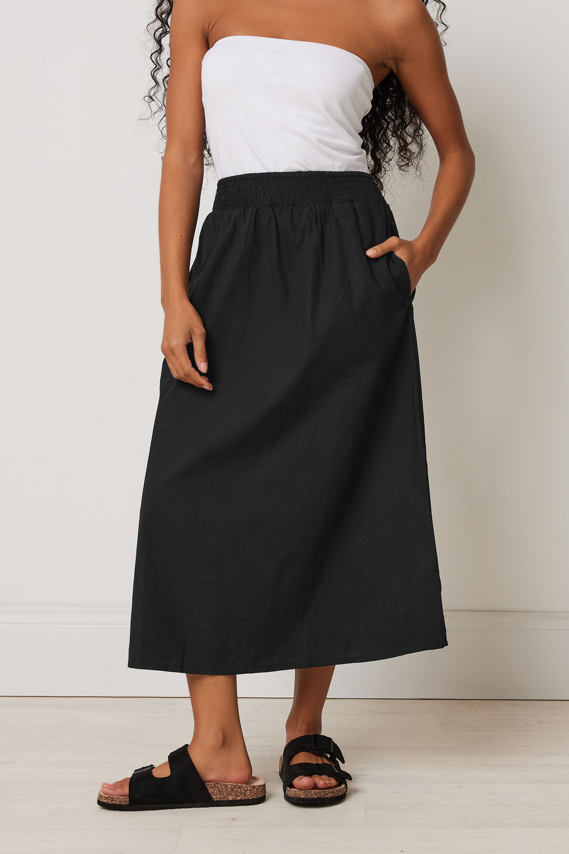 M&Co Petite Black Cotton Pocket Detail Midi Skirt | M&Co 3
