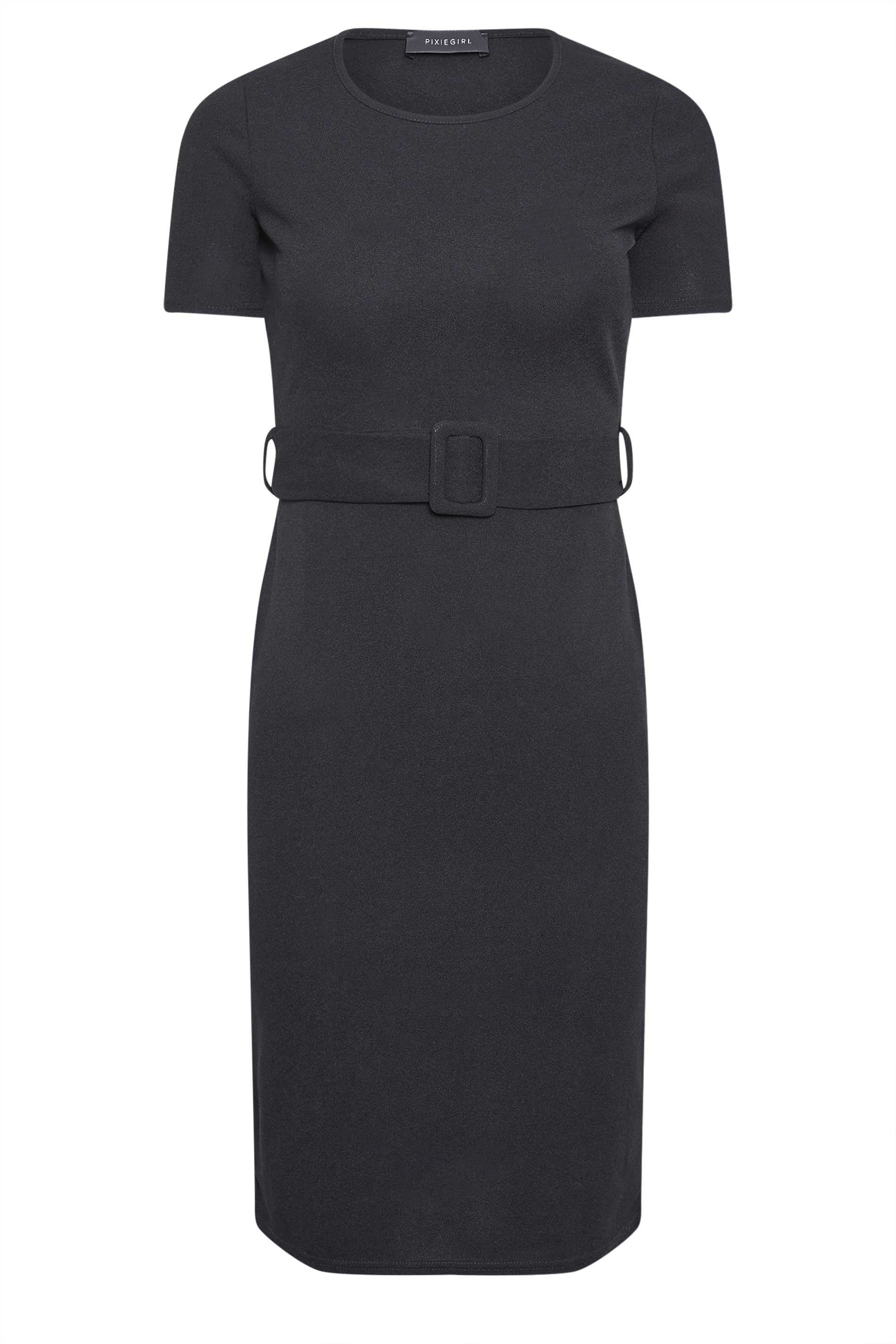 PixieGirl Black Scuba Belted Midi Dress | PixieGirl  5