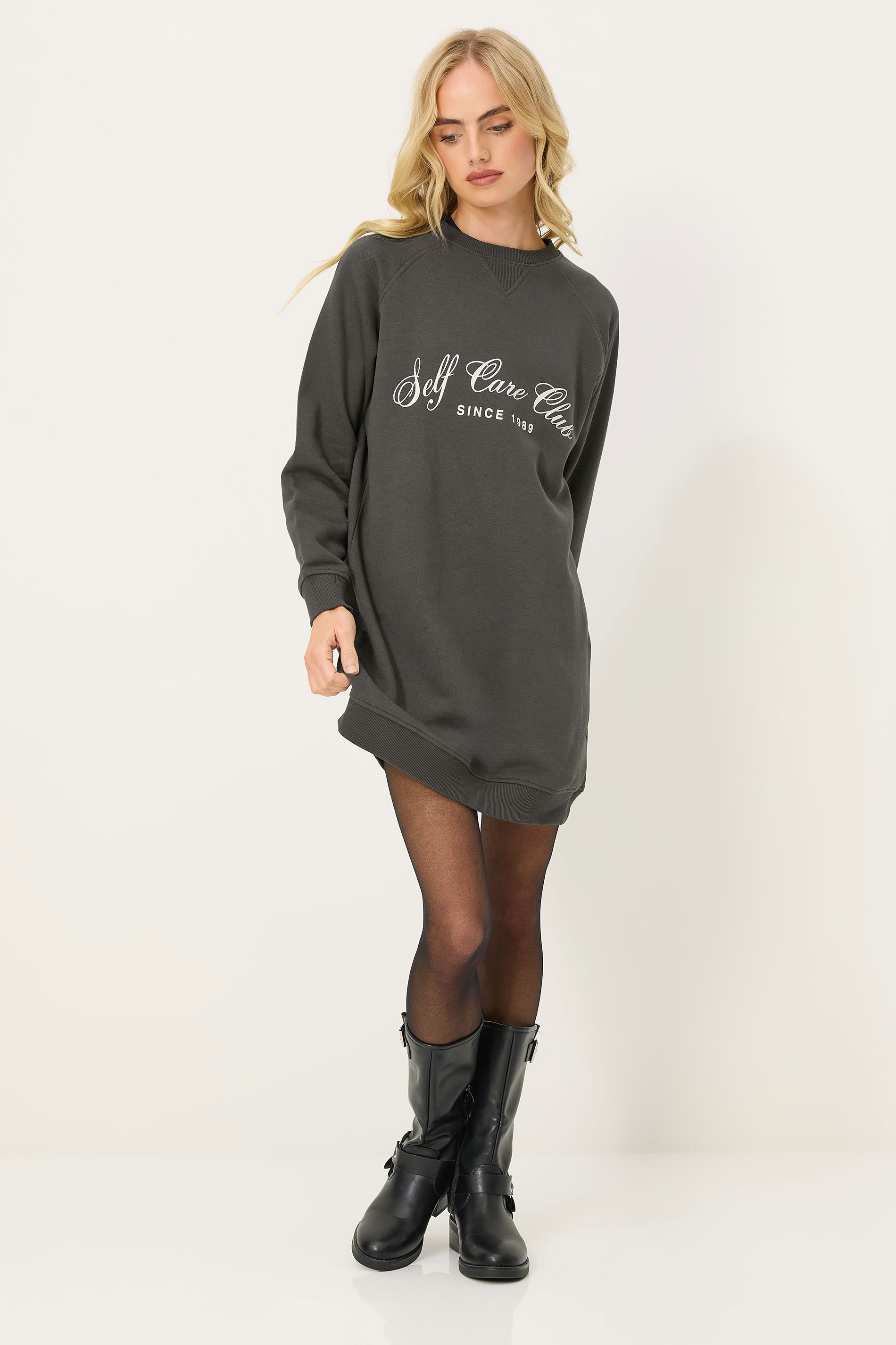 PixieGirl Petite Women's Grey 'Self Care Club' Sweatshirt Dress | PixieGirl 3