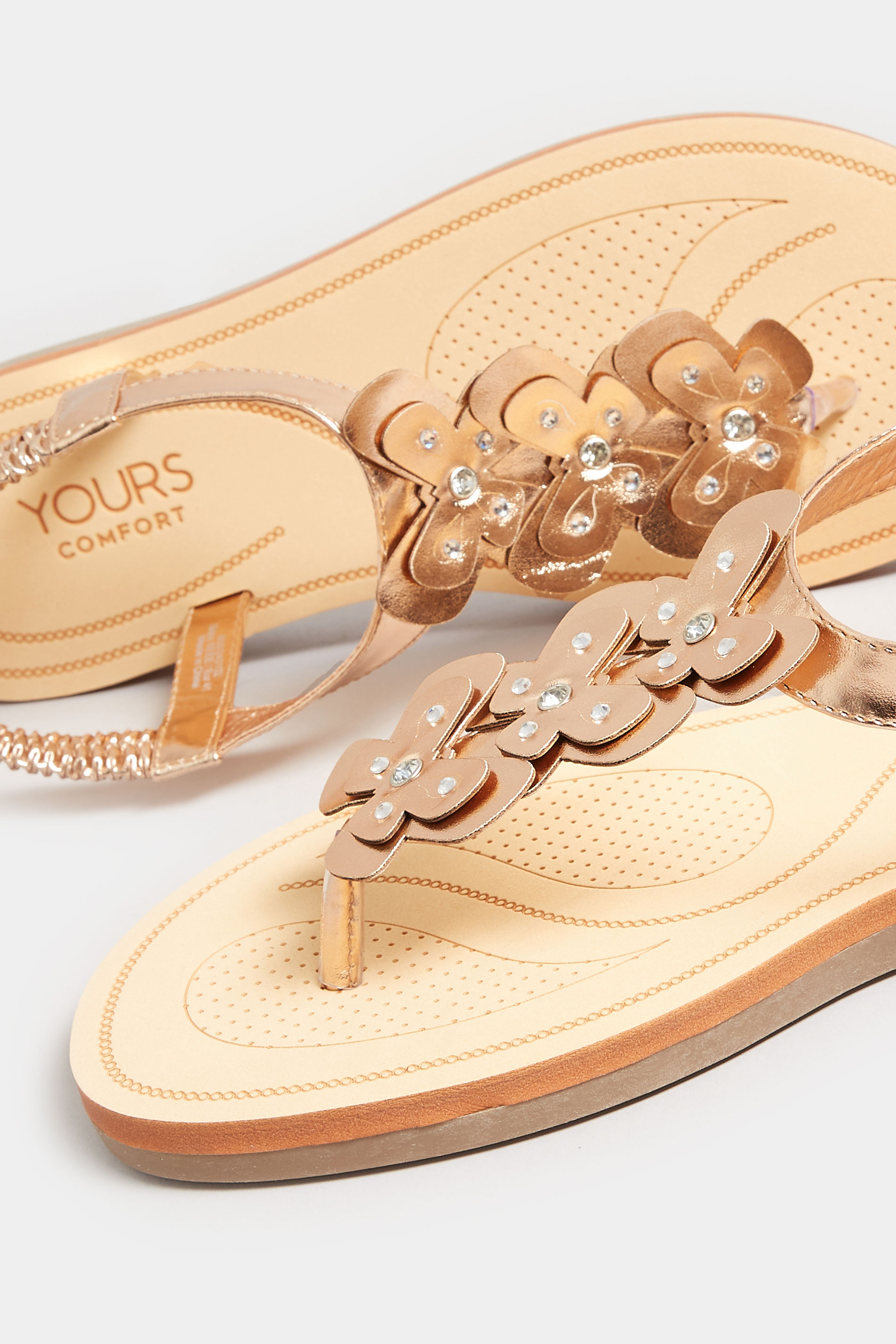 Rose Gold Diamante Butterfly Sandals In Extra Wide EEE Fit | Yours Clothing 5