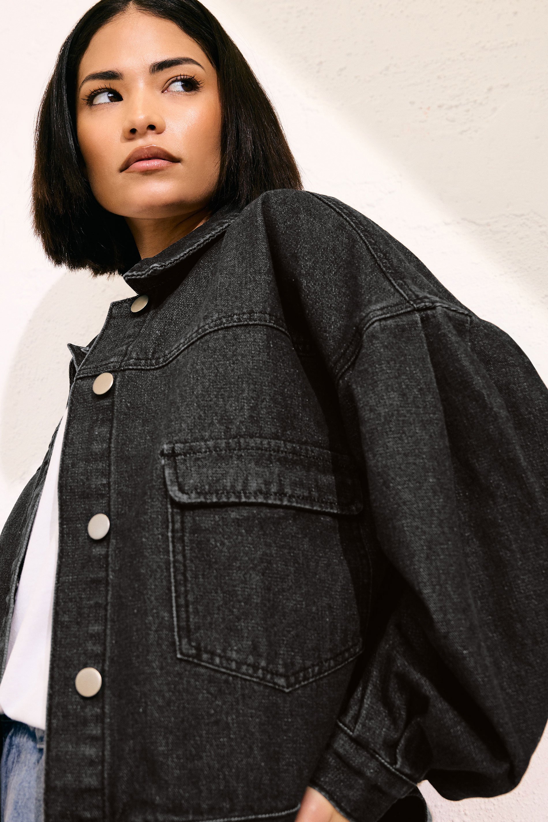 PixieGirl Petite Women's Black Denim Balloon Sleeve Jacket | PixieGirl 5