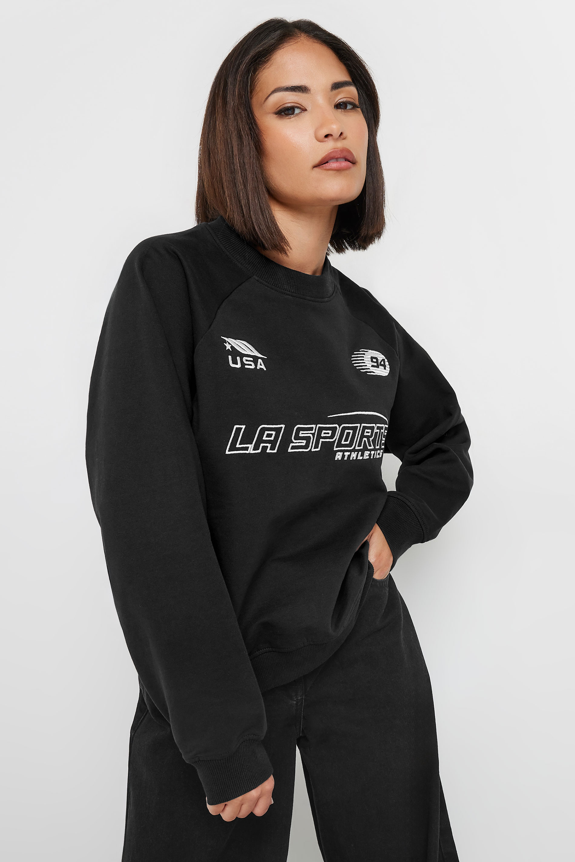 PixieGirl Petite Women's Black 'La Sports' Slogan Sweatshirt | PixieGirl 2