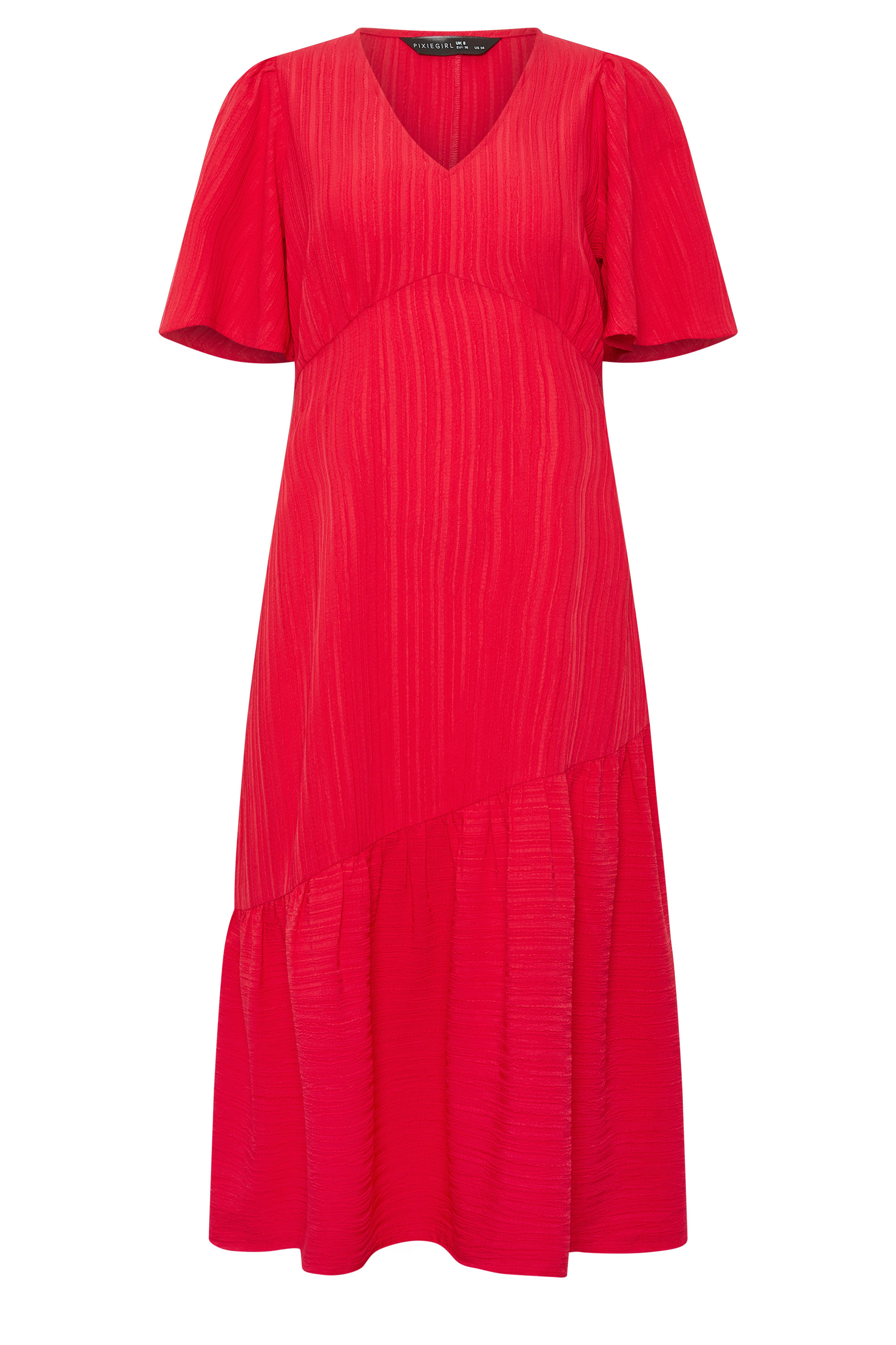 PixieGirl Petite Red Asymmetric Tiered Midi Dress | PixieGirl 5