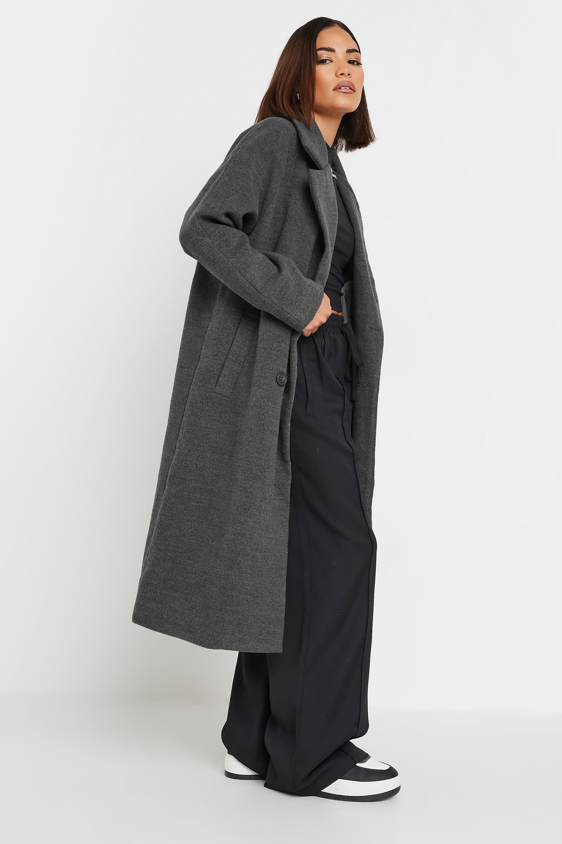 PixieGirl Petite Women's Charcoal Grey Formal Midi Coat | PixieGirl 4