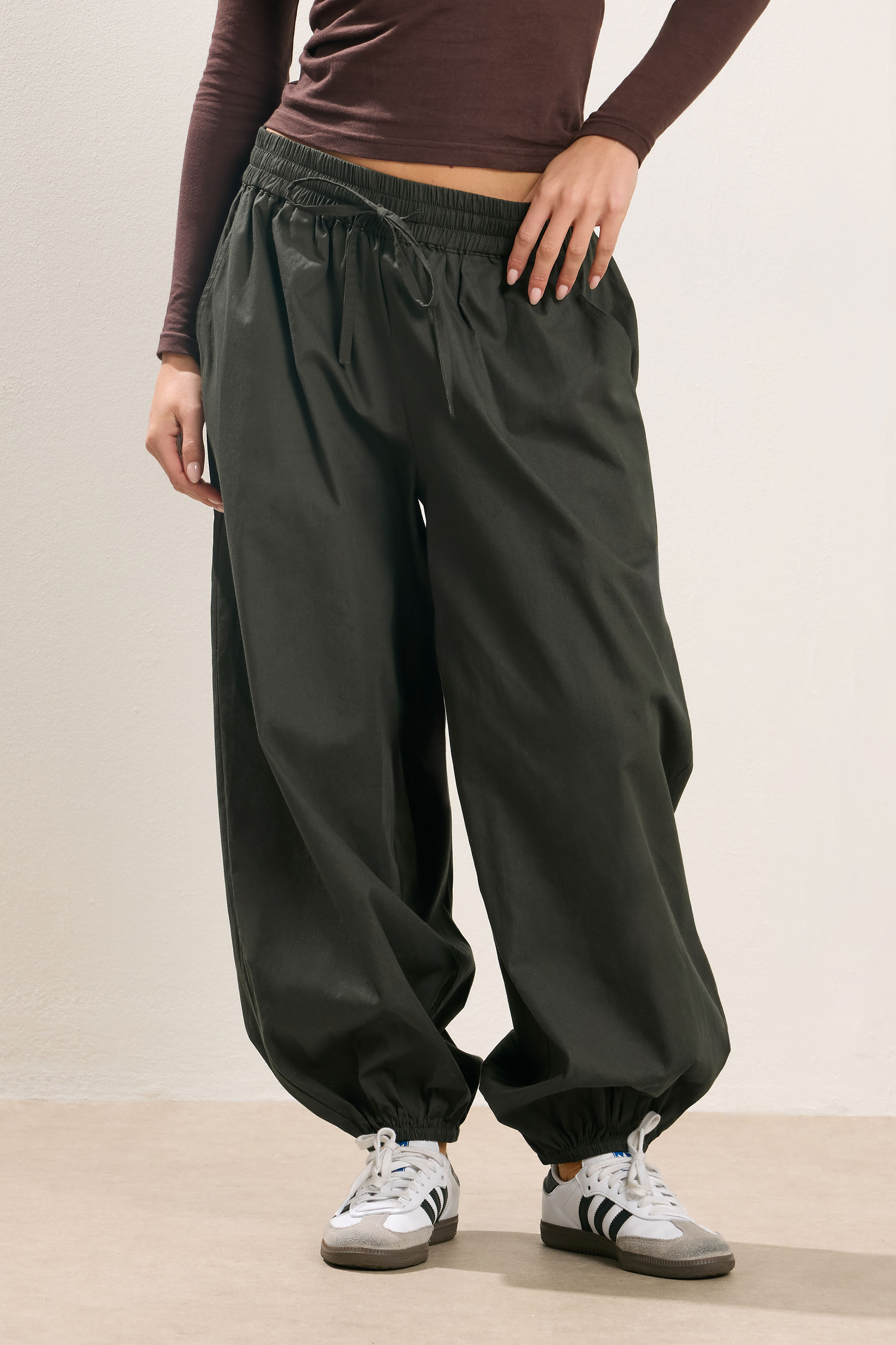 PixieGirl Petite Women's Olive Green Poplin Cuffed Trousers | PixieGirl 2