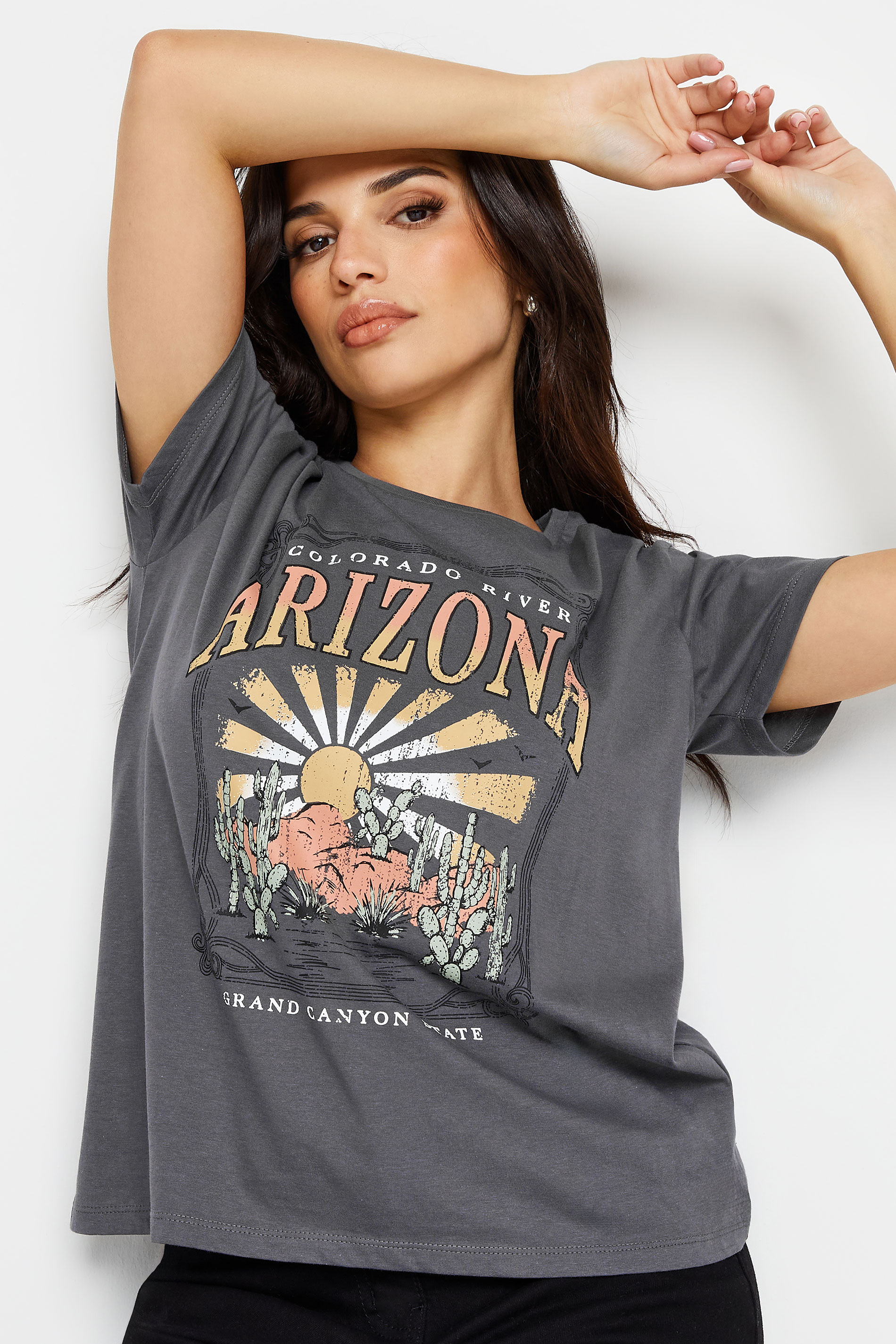 PixieGirl Petite Women's Grey 'Arizona' Slogan Print T-Shirt | PixieGirl 5