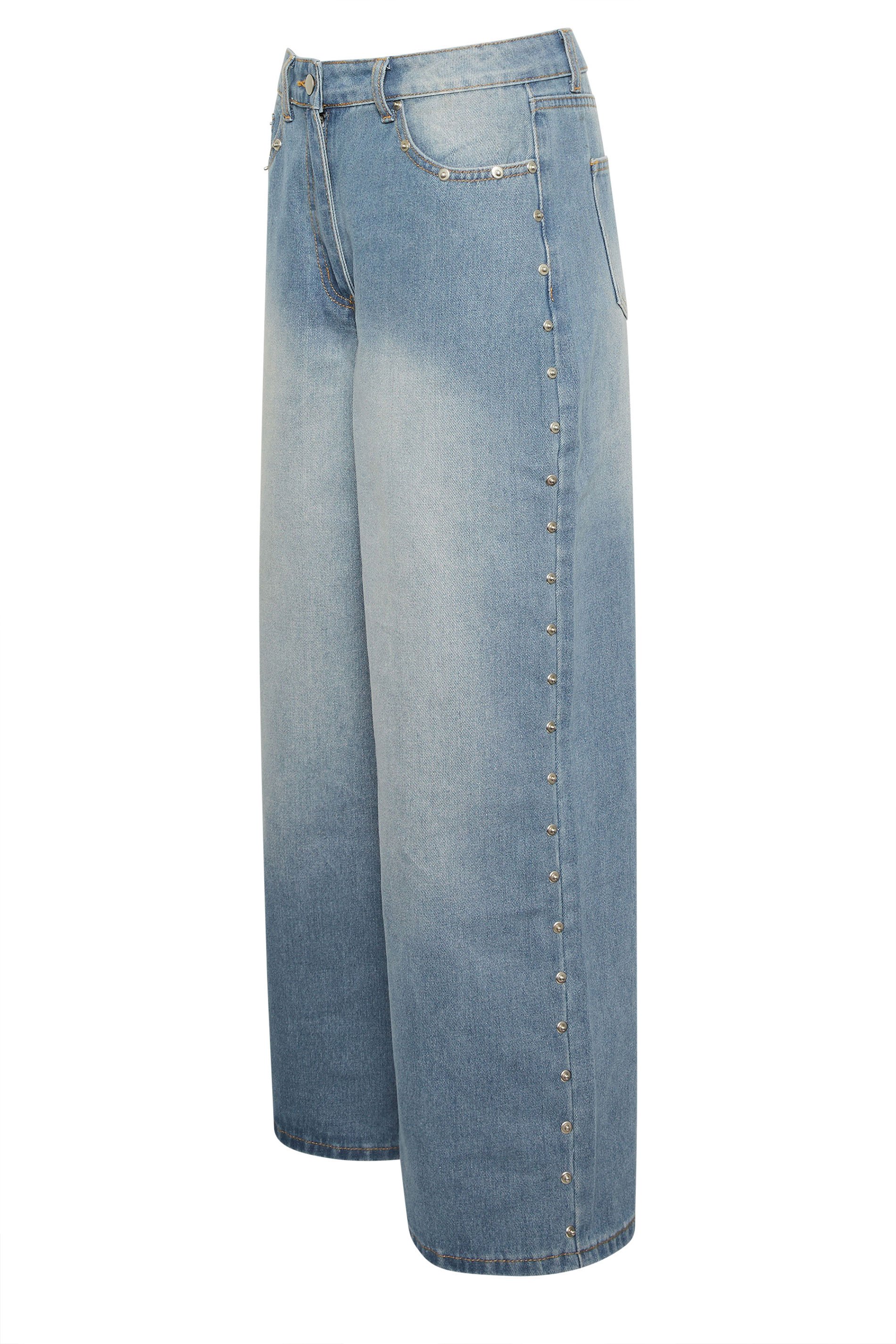 PixieGirl Petite Blue Rivet Non-Stretch Wide Leg Jeans | PixieGirl 6