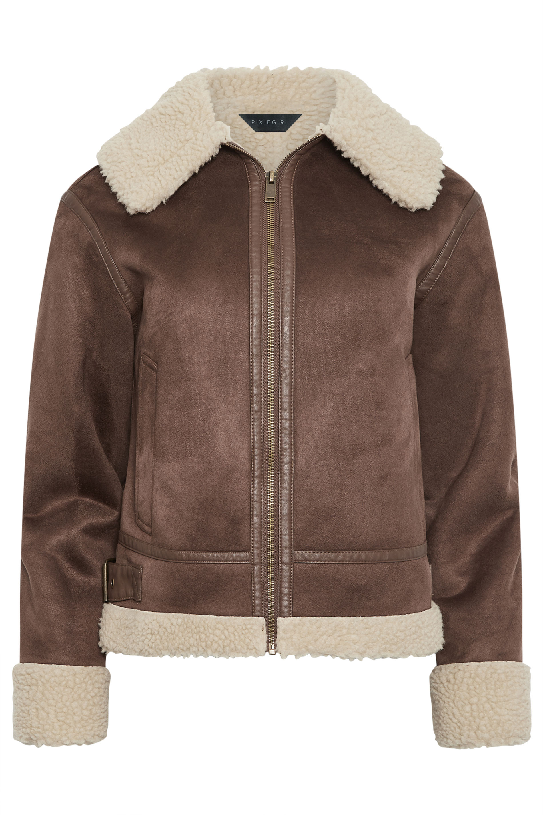 PixieGirl Petite Womans Brown Aviator Jacket | PixieGirl 7
