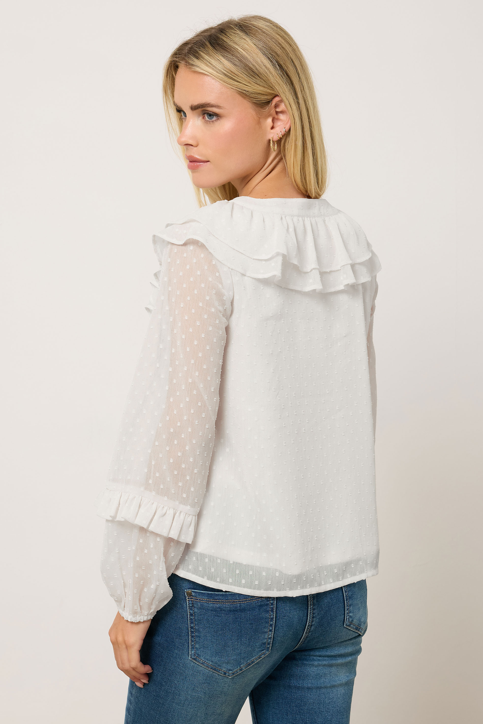 M&Co Petite Ivory White Dobby Ruffle Blouse | M&Co 4